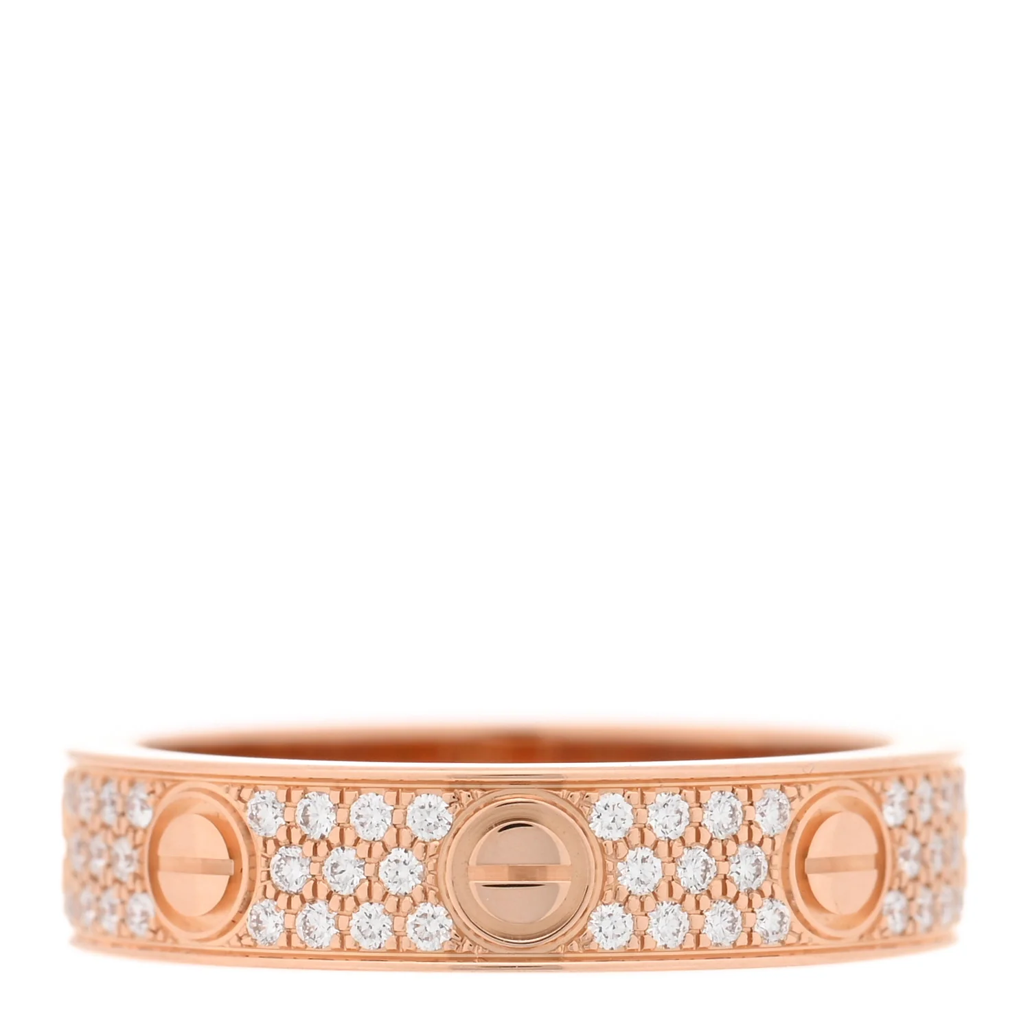 18K Pink Gold Diamond 4mm LOVE Wedding Paved Band Ring 47 4 - Image 3