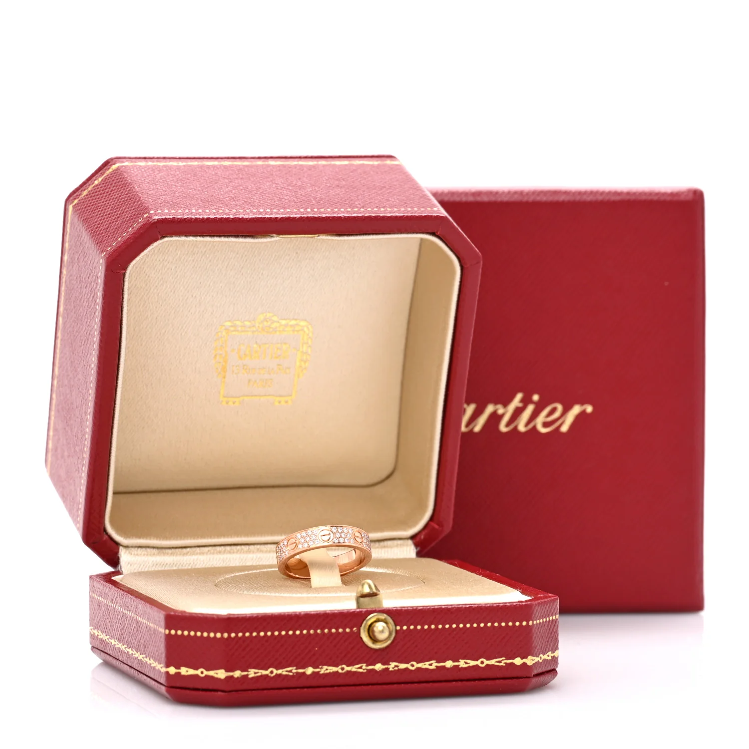 18K Pink Gold Diamond 4mm LOVE Wedding Paved Band Ring 47 4 - Image 5