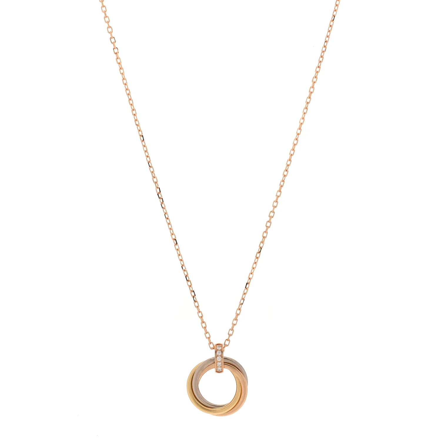 18K Pink White Yellow Gold Diamond Trinity Pendant Necklace