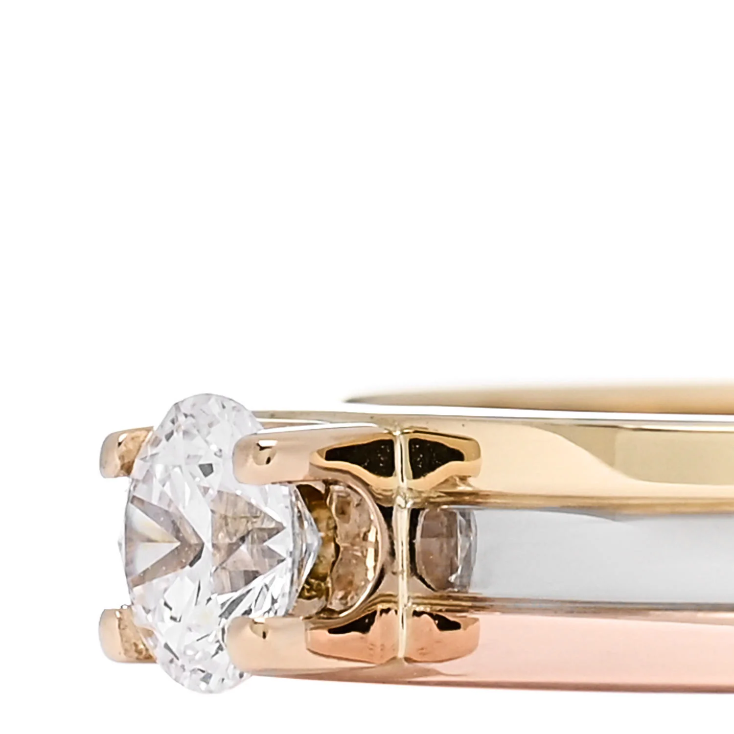 18K Pink Yellow White Gold Diamond .24ct Solitaire Trinity Engagement Ring 50 5.25 - Image 4