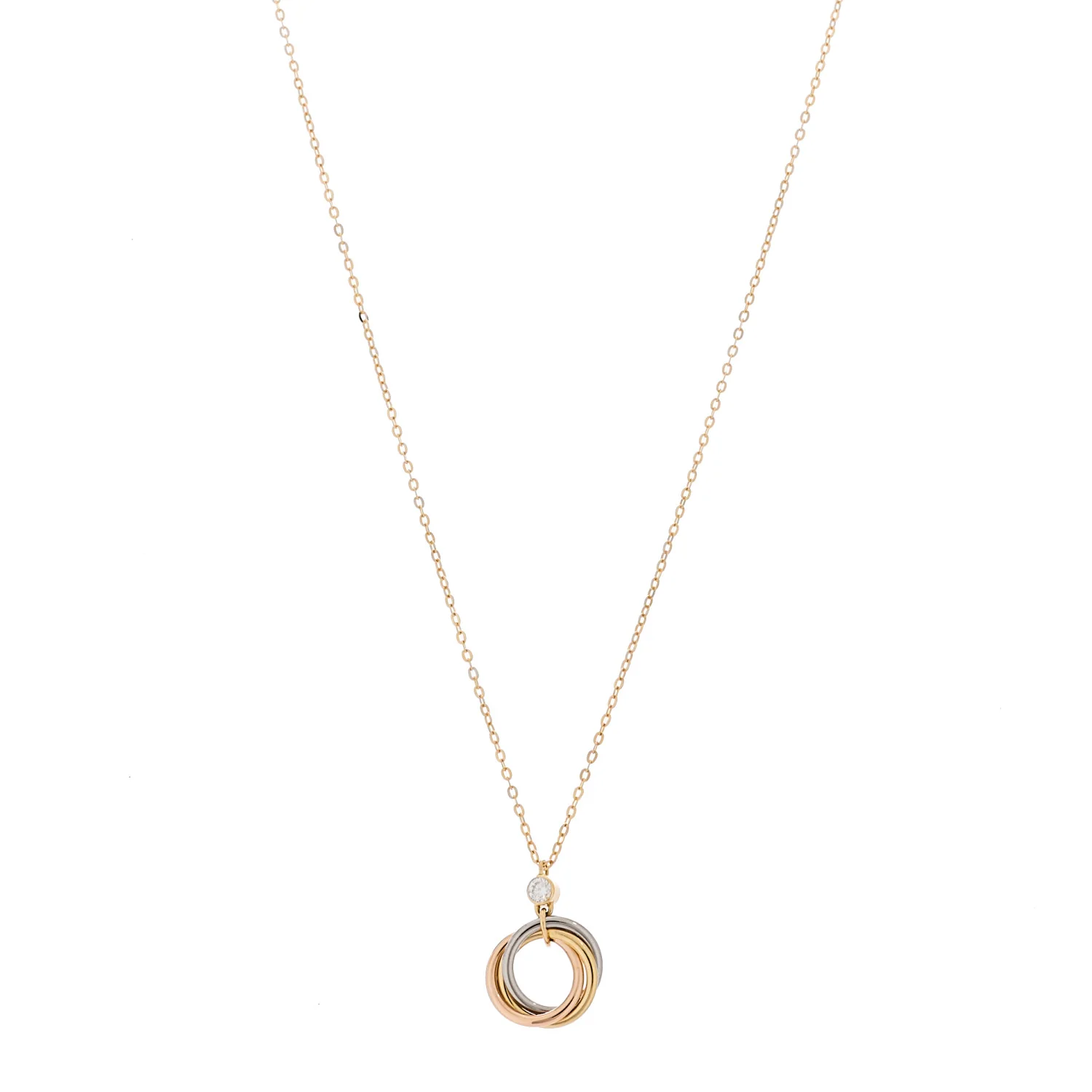 18K Pink Yellow White Gold Diamond Trinity Pendant Necklace