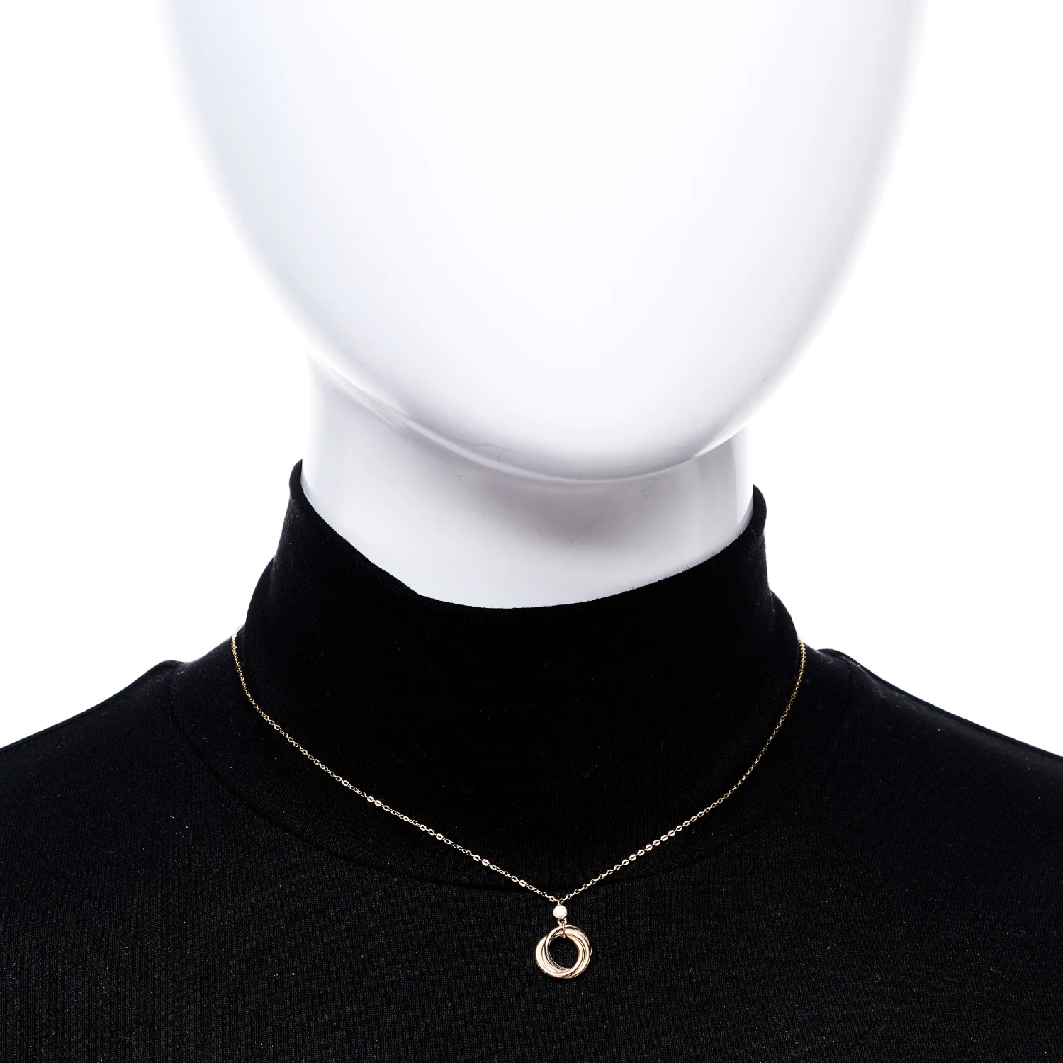 18K Pink Yellow White Gold Diamond Trinity Pendant Necklace - Image 2