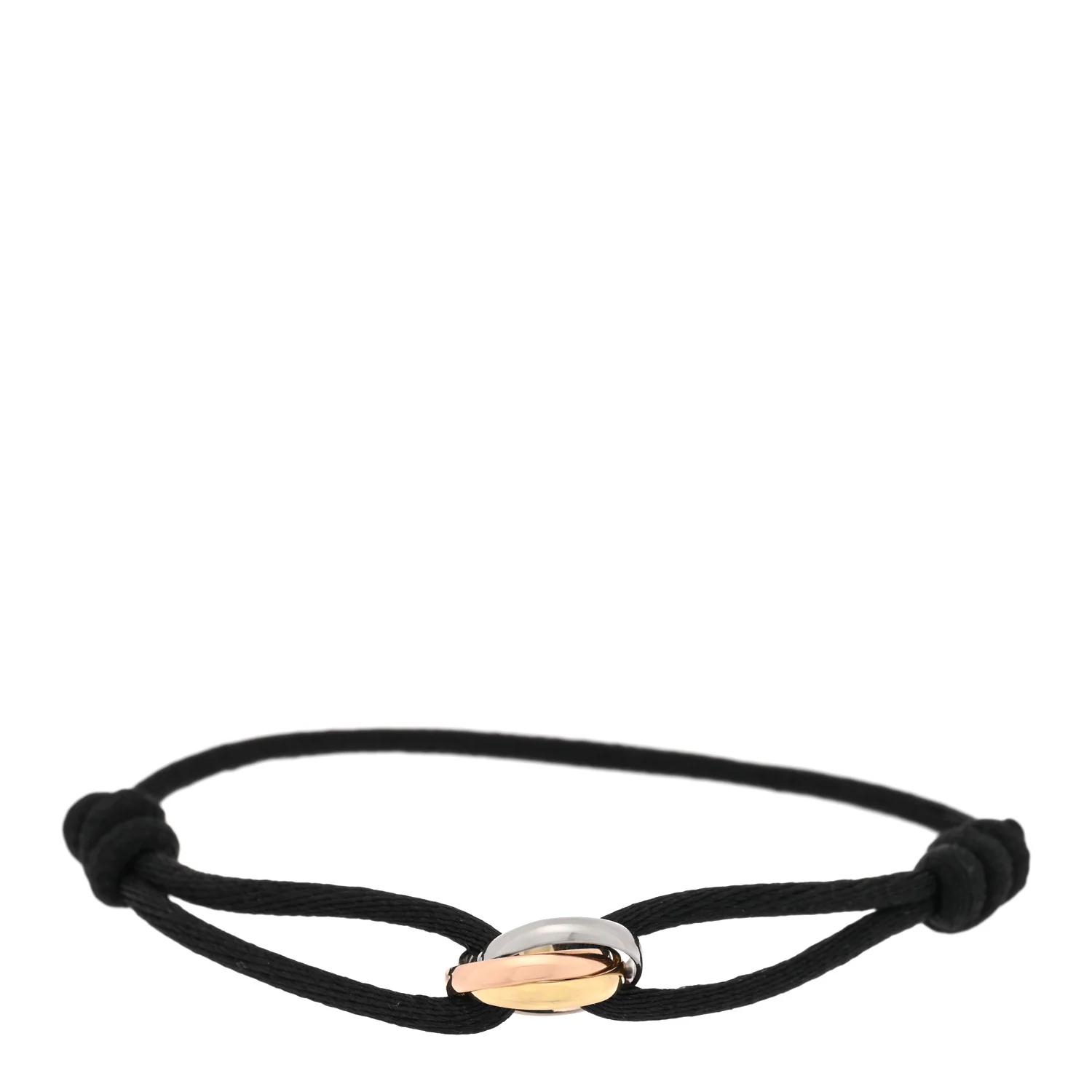 18k Pink Yellow White Gold Trinity Adjustable Cord Bracelet Black
