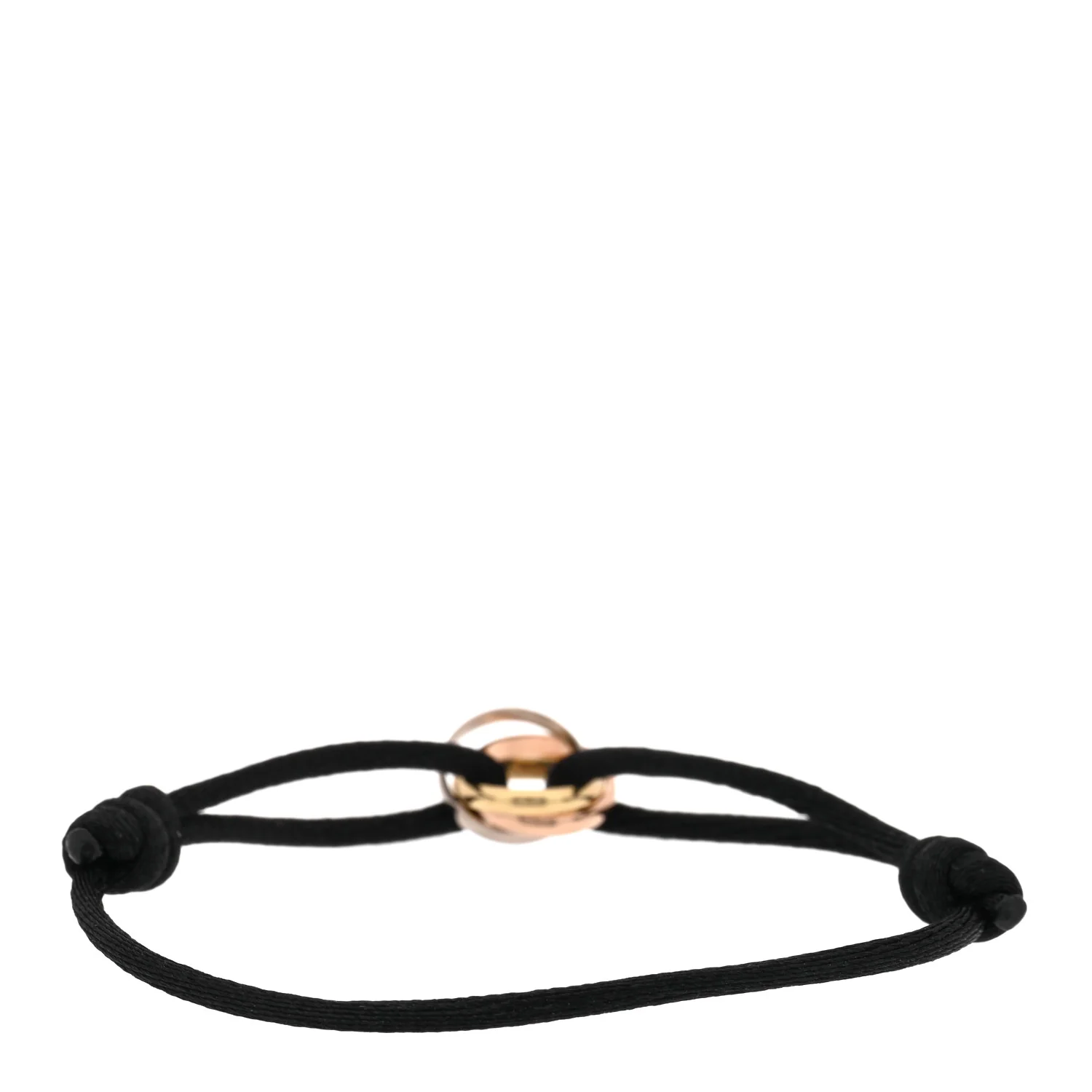 18k Pink Yellow White Gold Trinity Adjustable Cord Bracelet Black - Image 2