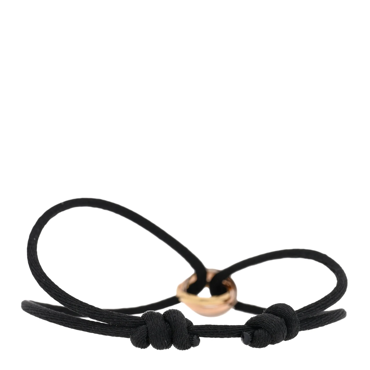 18k Pink Yellow White Gold Trinity Adjustable Cord Bracelet Black - Image 2