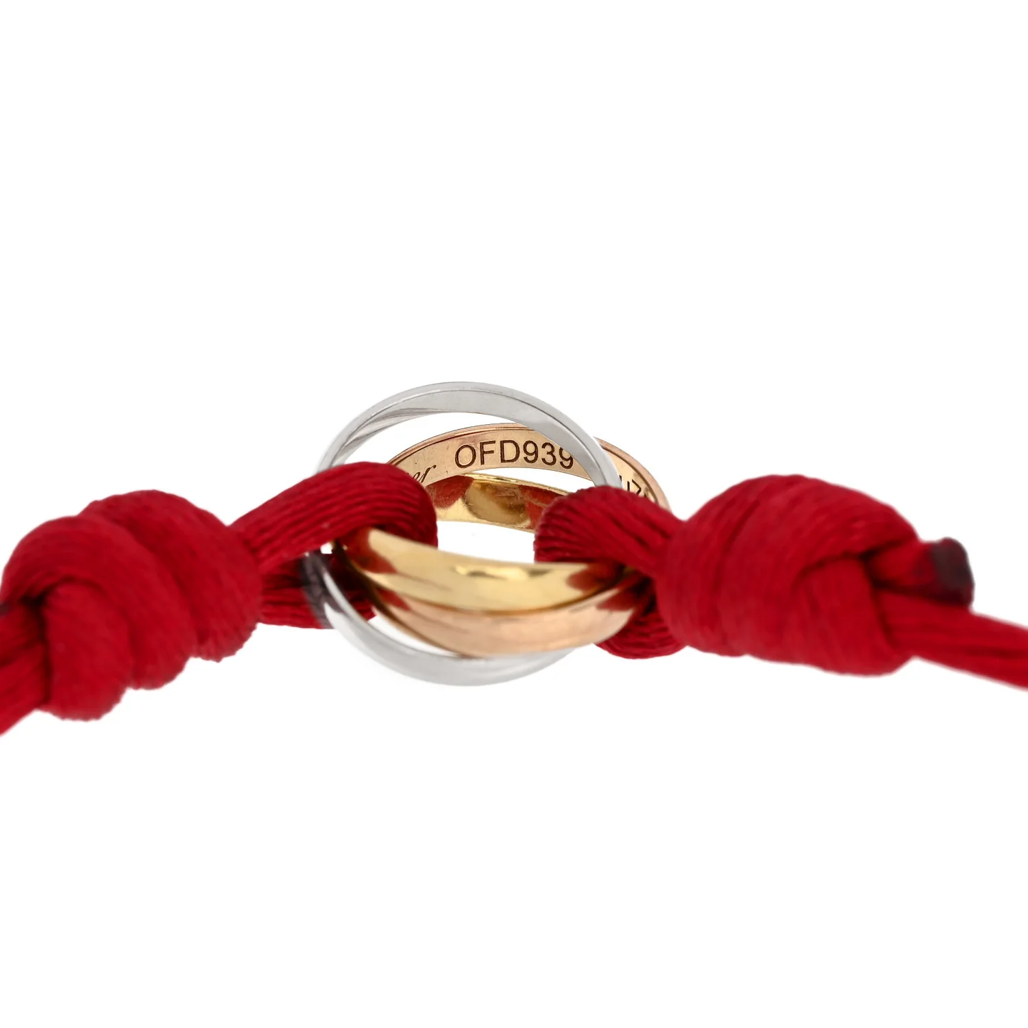 18K Pink Yellow White Gold Trinity Cord Bracelet Red - Image 4