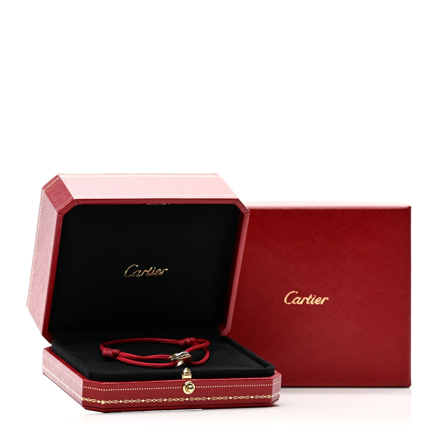 18K Pink Yellow White Gold Trinity Cord Bracelet Red - Image 4
