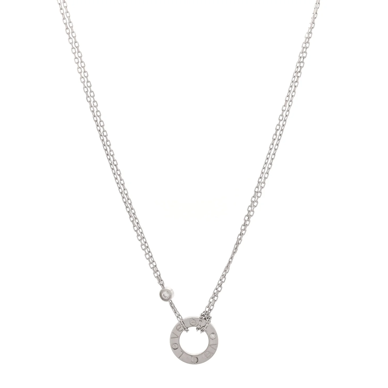 18K White Gold 2 Diamond LOVE Necklace