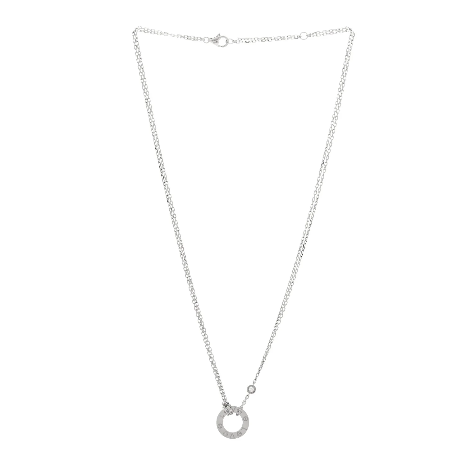 18K White Gold 2 Diamond LOVE Necklace - Image 3