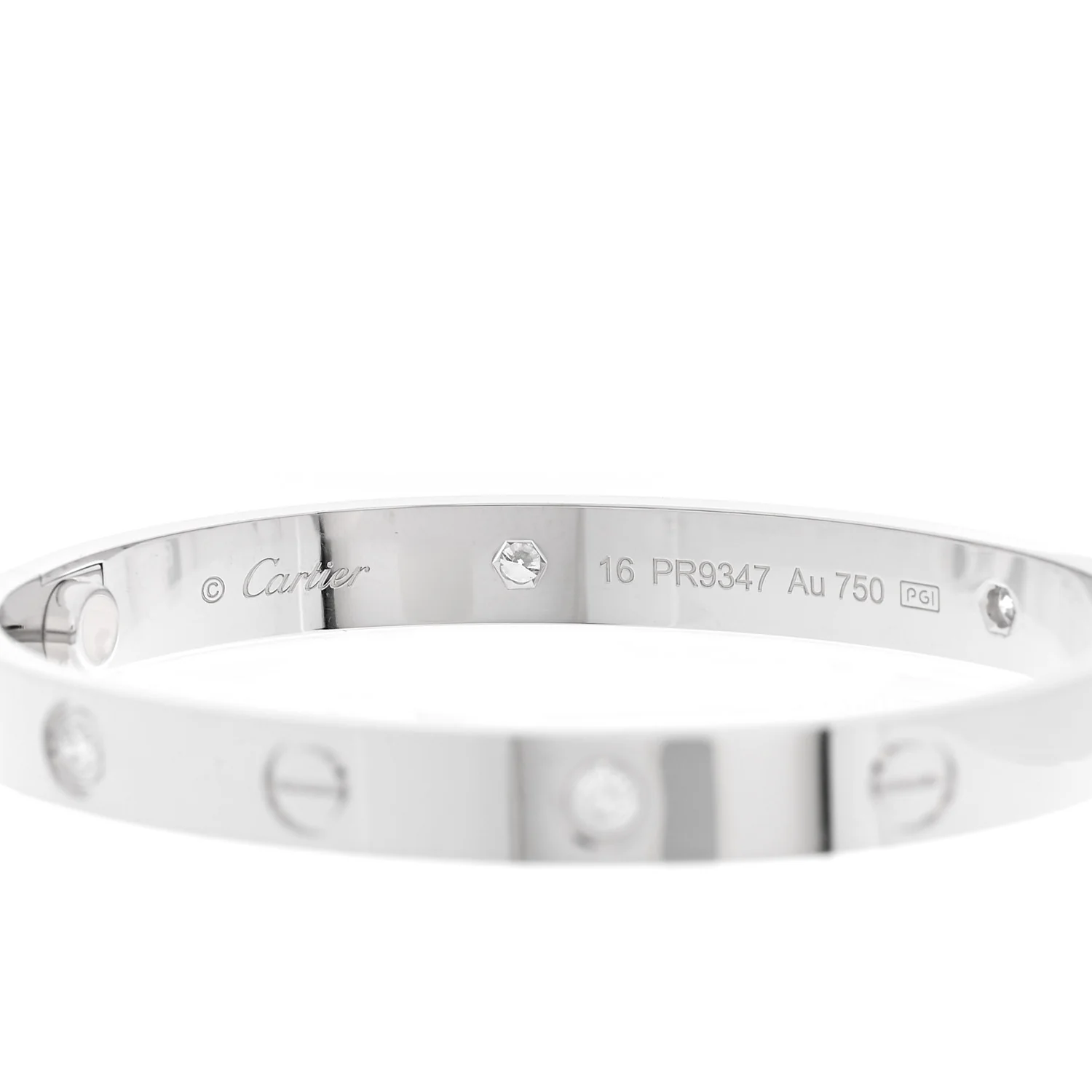 18K White Gold 4 Diamond LOVE Bracelet 16 - Image 6