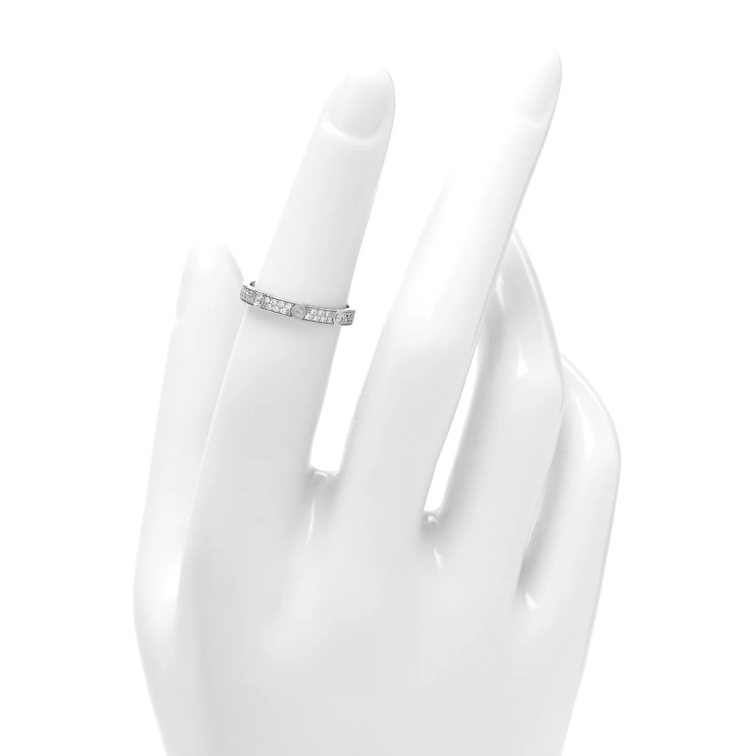 18K White Gold Diamond 2.6mm LOVE Paved Band Ring 49 4.75 - Image 2