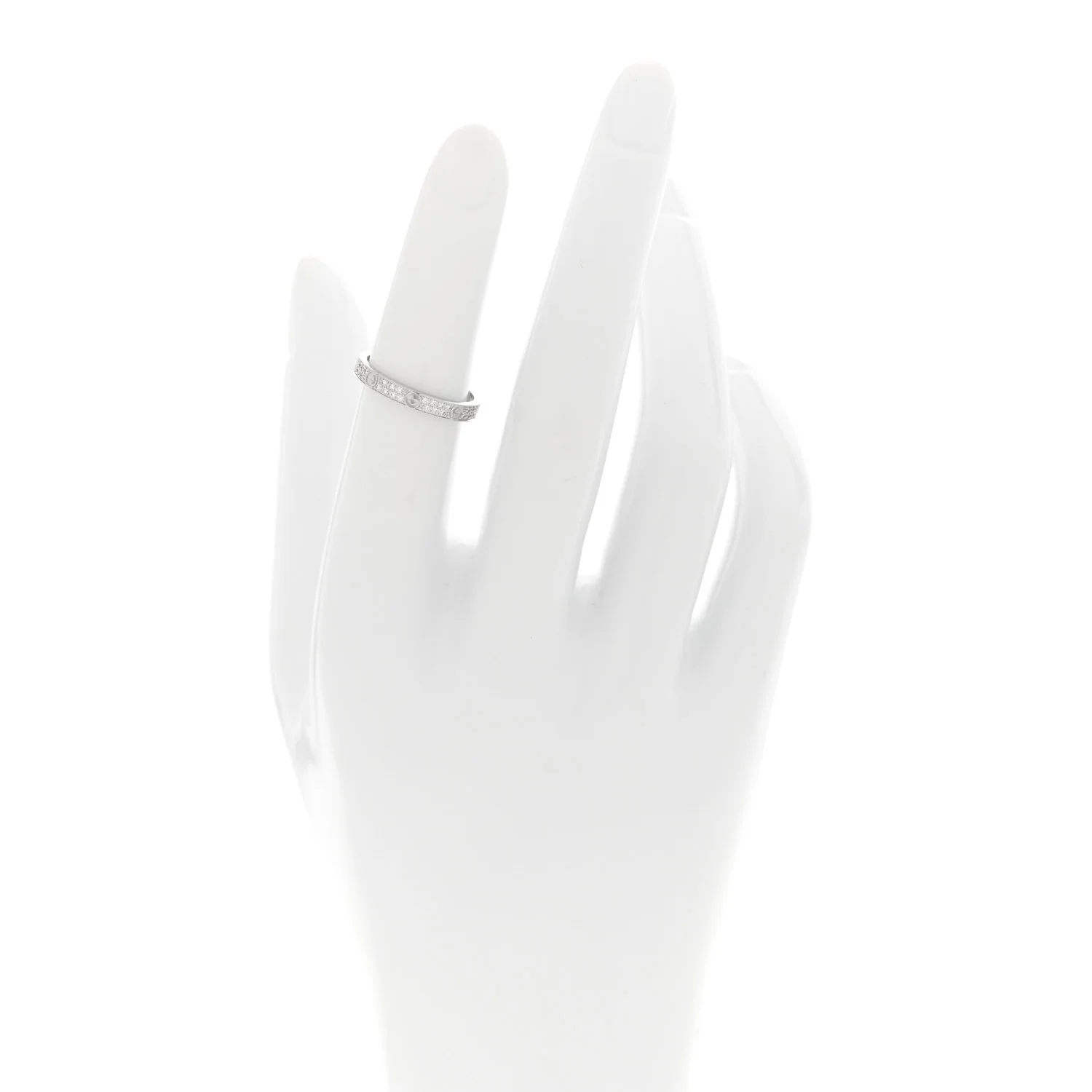 18K White Gold Diamond 2.6mm LOVE Paved Band Ring 49 4.75 - Image 2