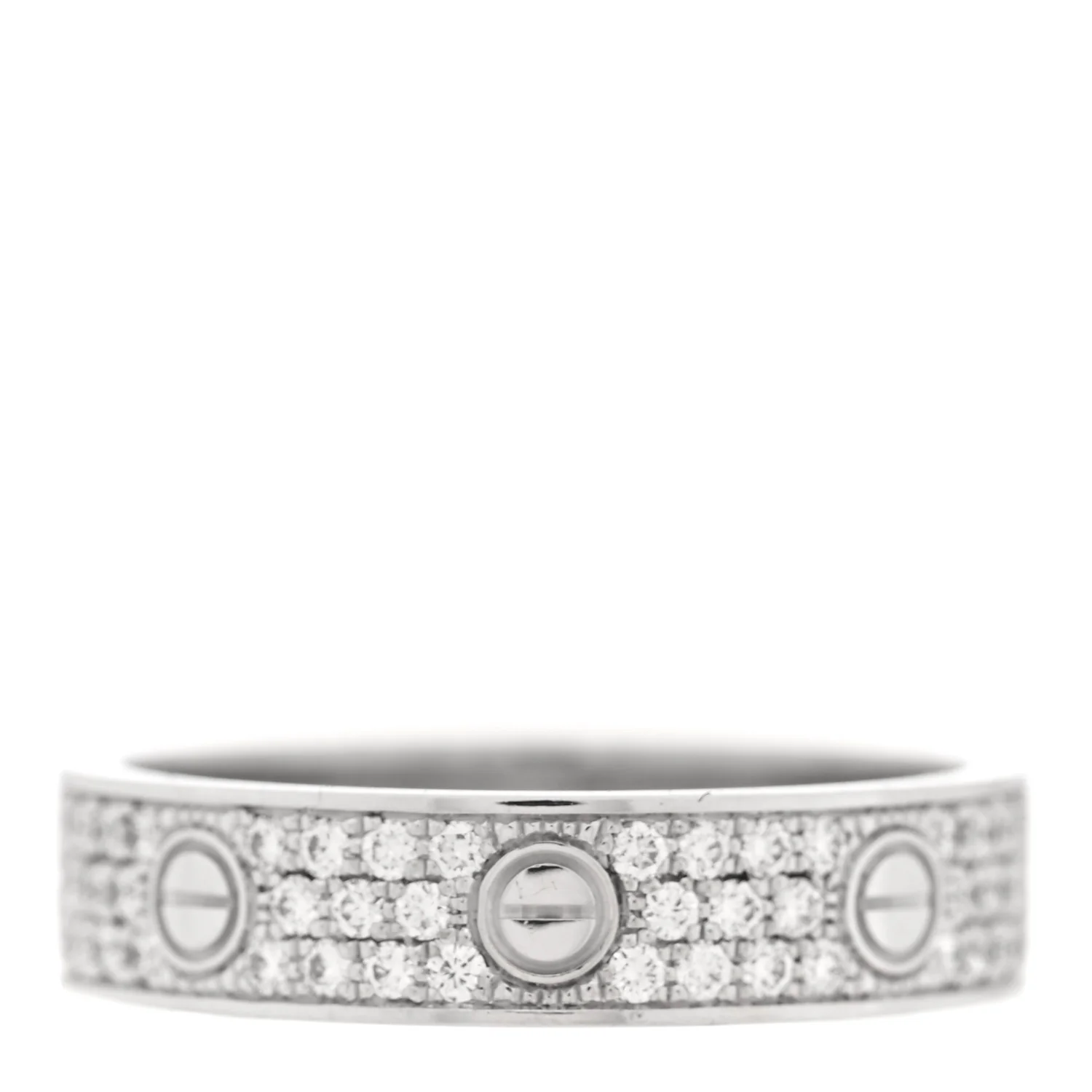 18K White Gold Diamond LOVE Wedding Paved Band Ring 56 7.5 - Image 3