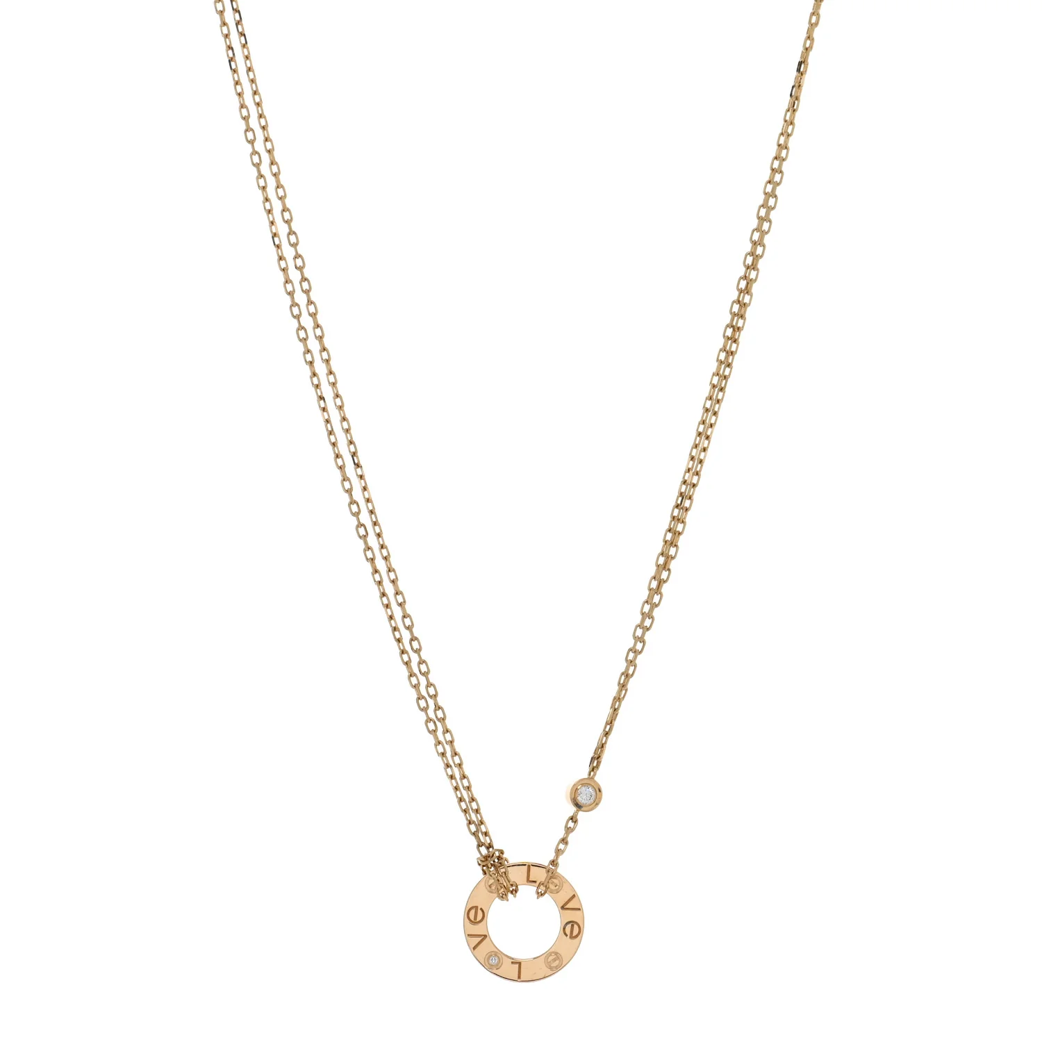 18K Yellow Gold 2 Diamond LOVE Necklace