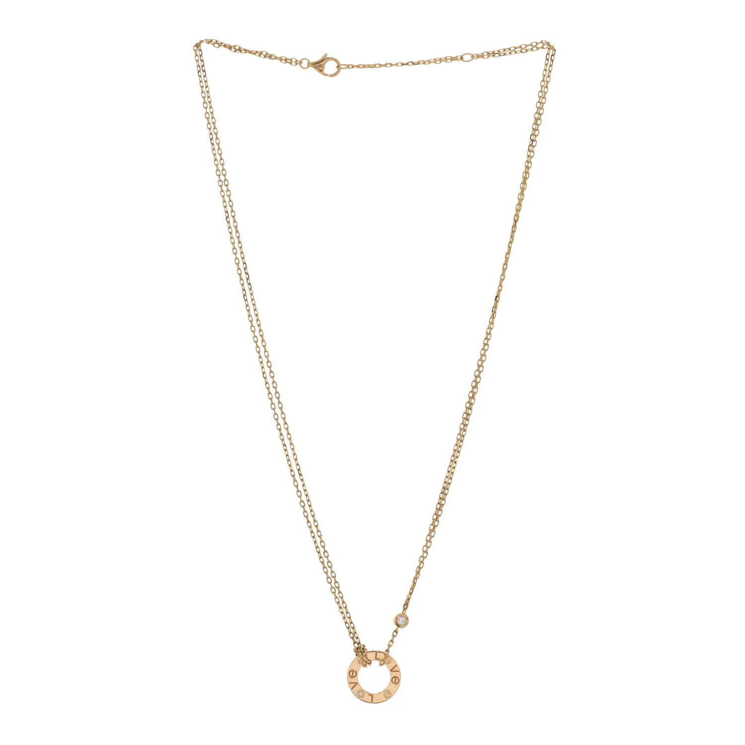 18K Yellow Gold 2 Diamond LOVE Necklace - Image 3