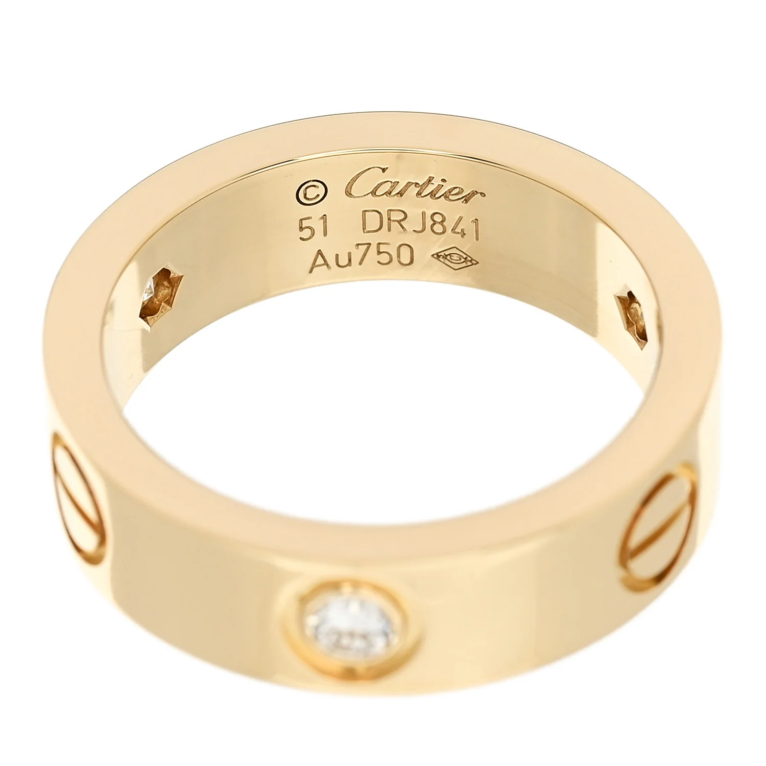 18K Yellow Gold 3 Diamond 5.5mm LOVE Ring 51 5.75 - Image 4