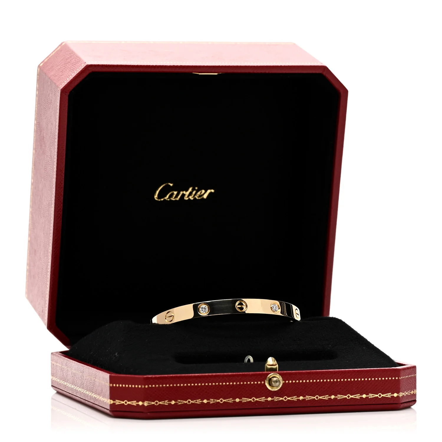 18K Yellow Gold 4 Diamond LOVE Bracelet 17 - Image 8