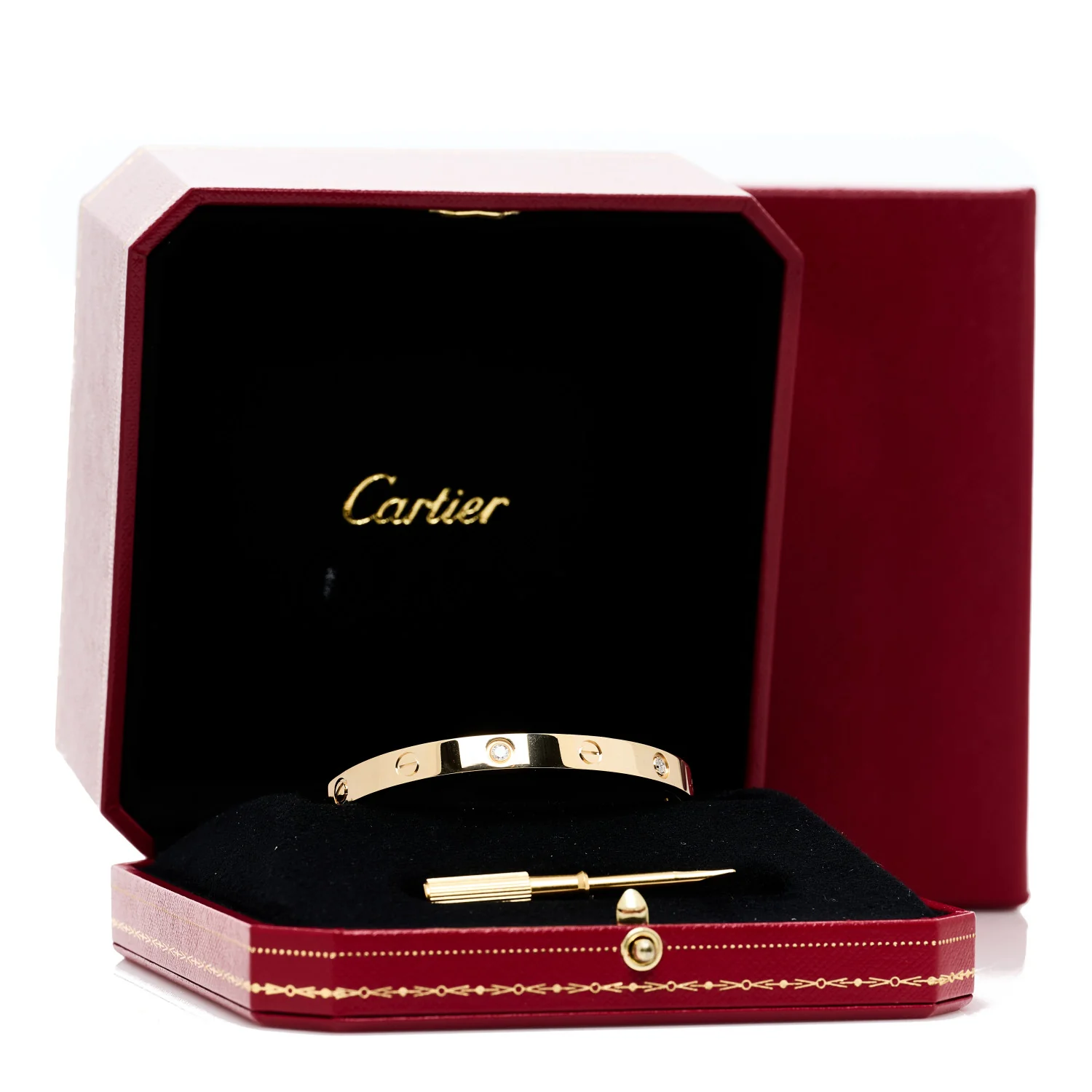 18K Yellow Gold 4 Diamond LOVE Bracelet 18 - Image 7