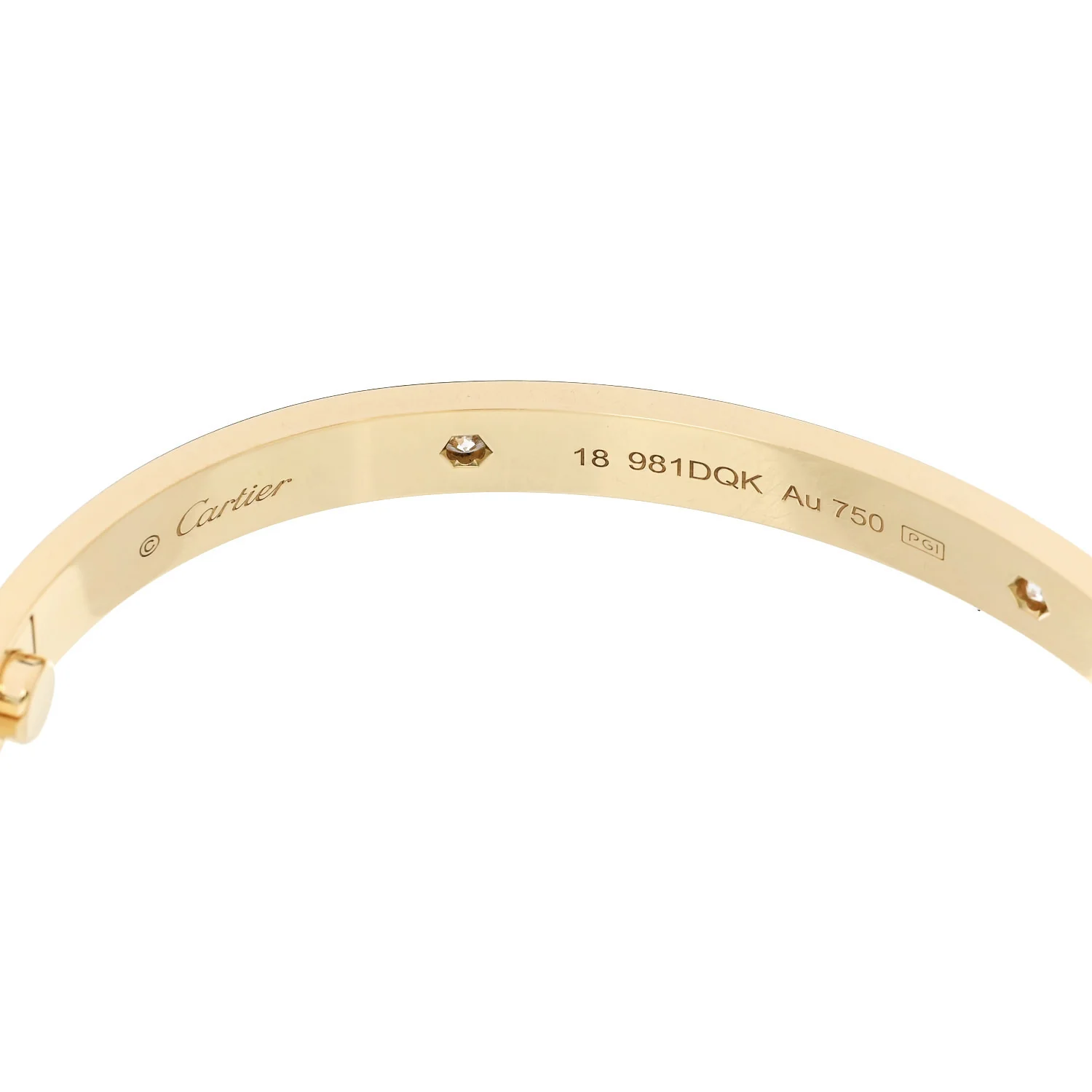 18K Yellow Gold 4 Diamond LOVE Bracelet 18 - Image 6