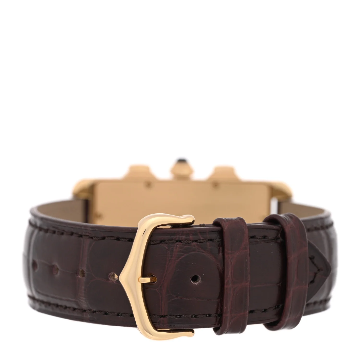 18K Yellow Gold Alligator 26mm Tank Americaine Quartz Watch Brown - Image 3