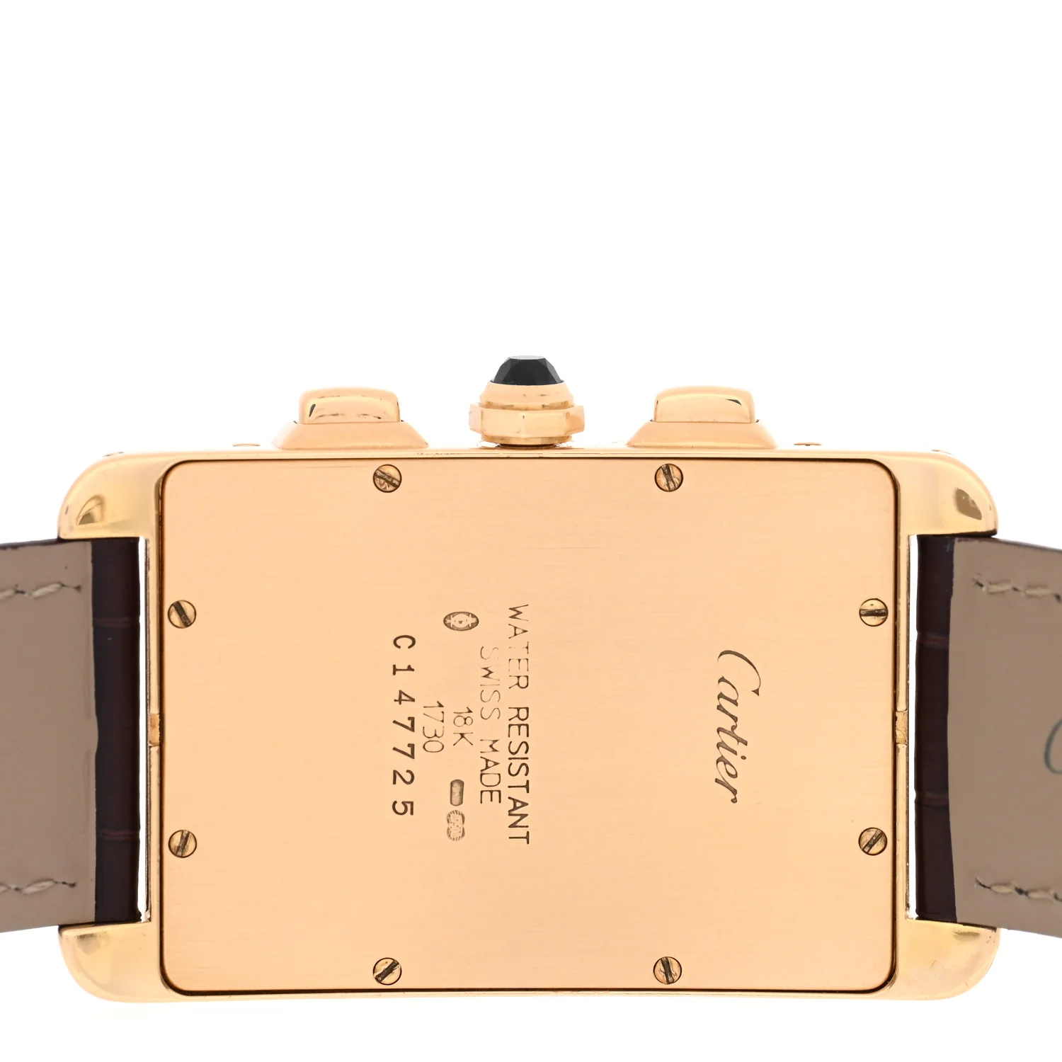 18K Yellow Gold Alligator 26mm Tank Americaine Quartz Watch Brown - Image 4