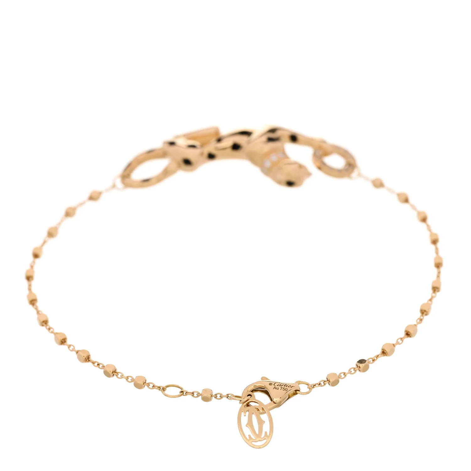 18K Yellow Gold Diamond Tsavorite Black Lacquer Panthere De Cartier Chain Bracelet - Image 2