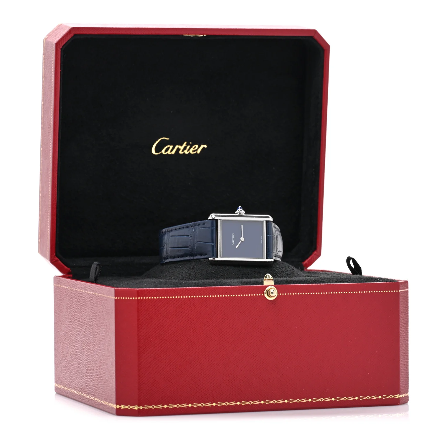 Stainless Steel Alligator 25mm Must de Cartier Tank Quartz Watch Blue - Image 5