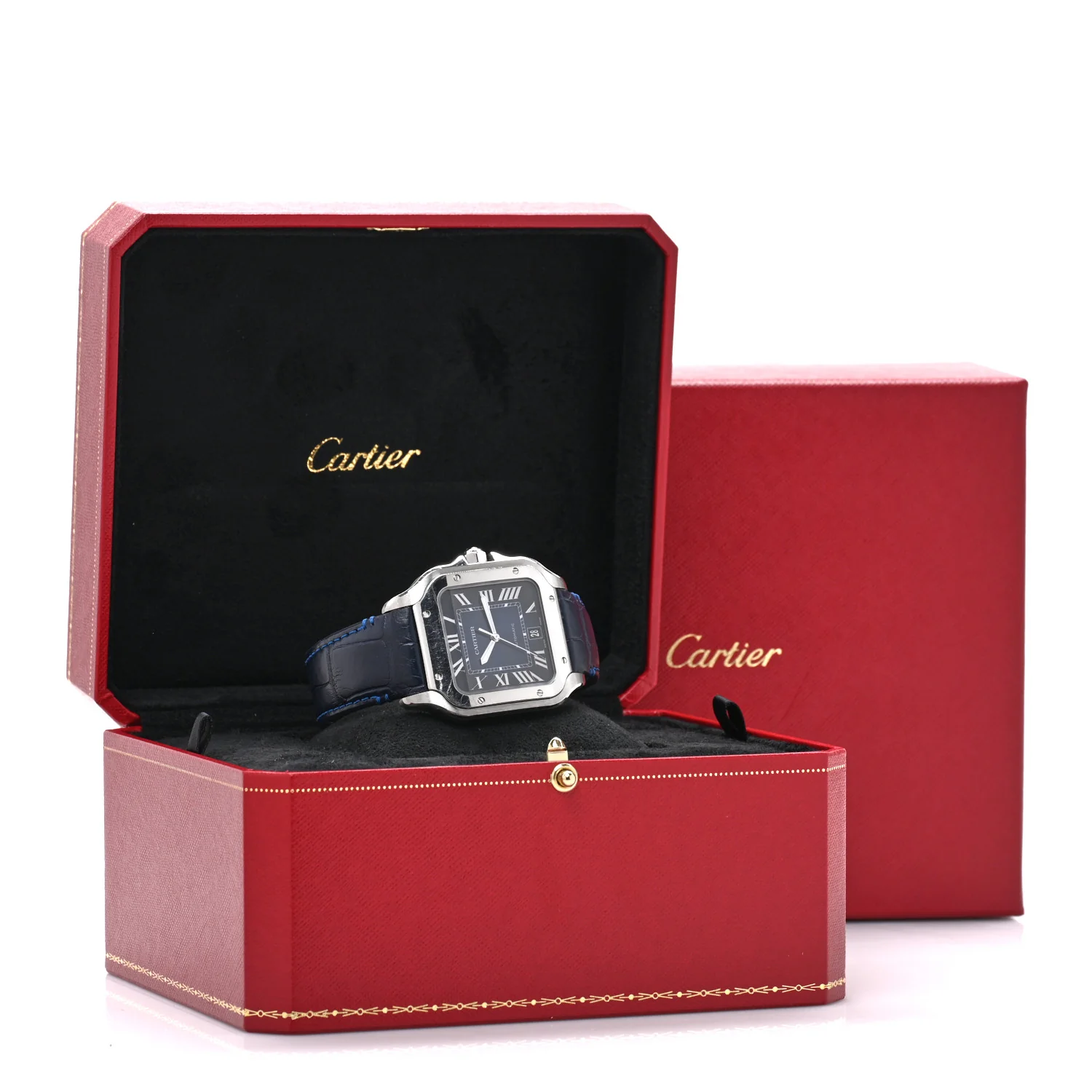 Stainless Steel Alligator 39.8mm Santos De Cartier Automatic Watch Blue - Image 5