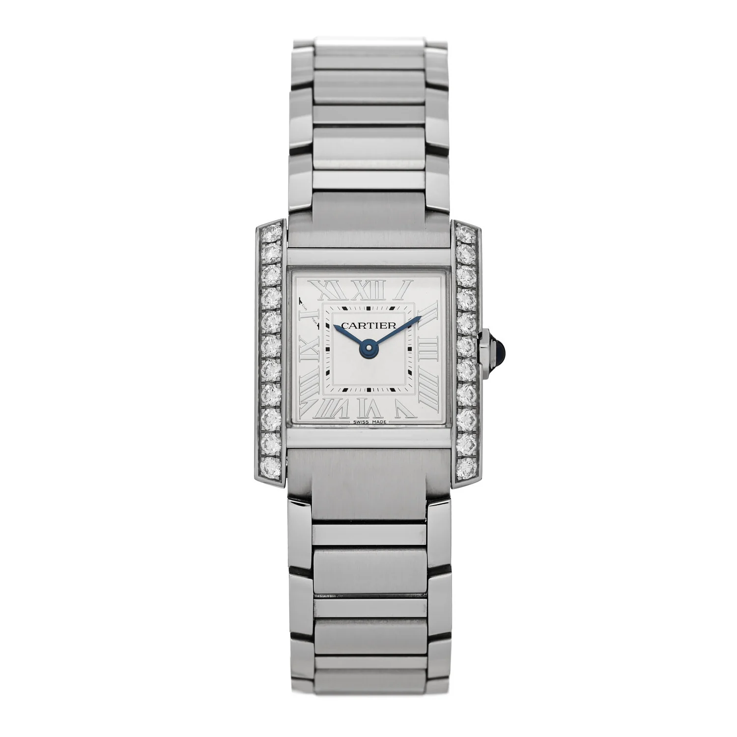 Stainless Steel Diamond Bezel 21mm Tank Francaise Quartz Watch Silver