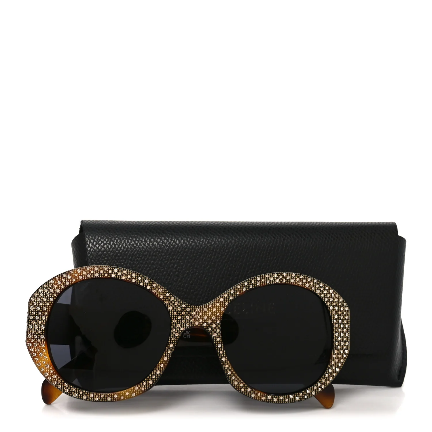 Acetate Crystal Studded Bold 3 Dots Round Sunglasses CL4240IS Tortoise - Image 7