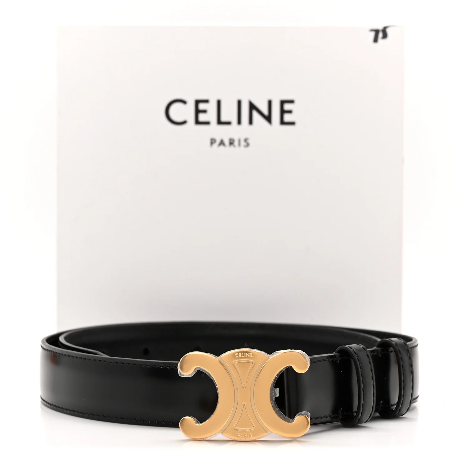 Box Calfskin Medium 25mm Triomphe Belt 75 Black - Image 5