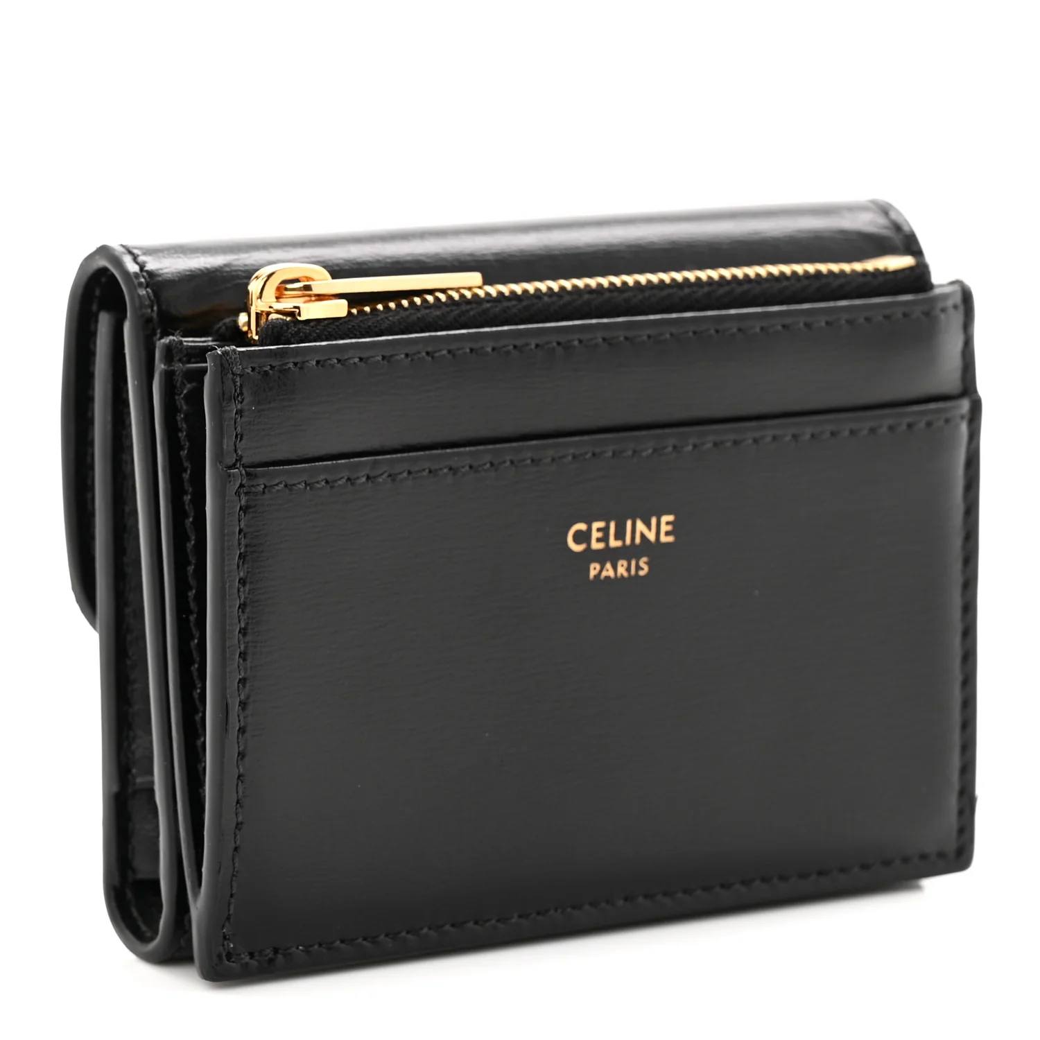 Calfskin Compact Triomphe Wallet With Coin Purse Black - Image 3