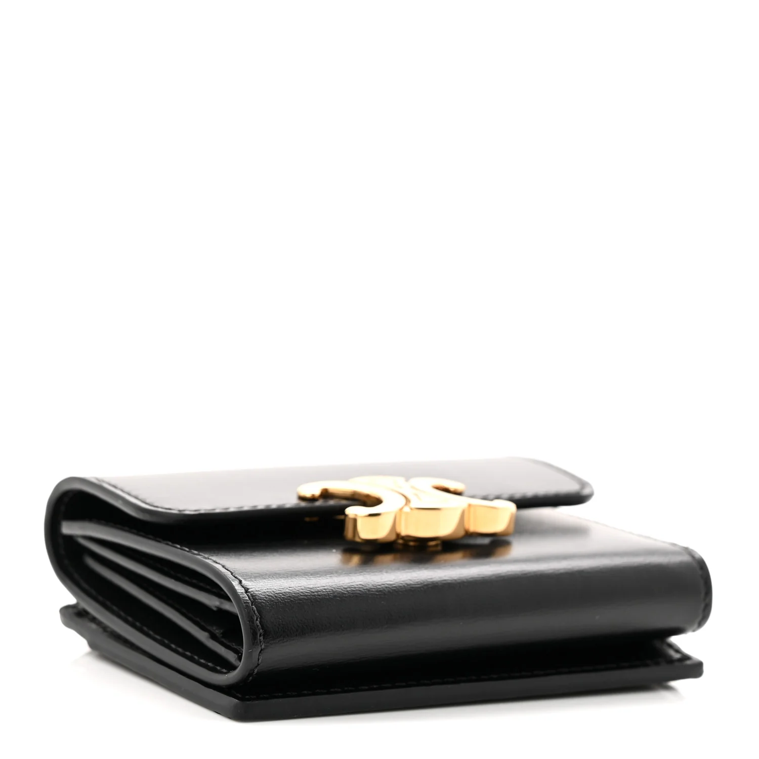 Calfskin Compact Triomphe Wallet With Coin Purse Black - Image 4