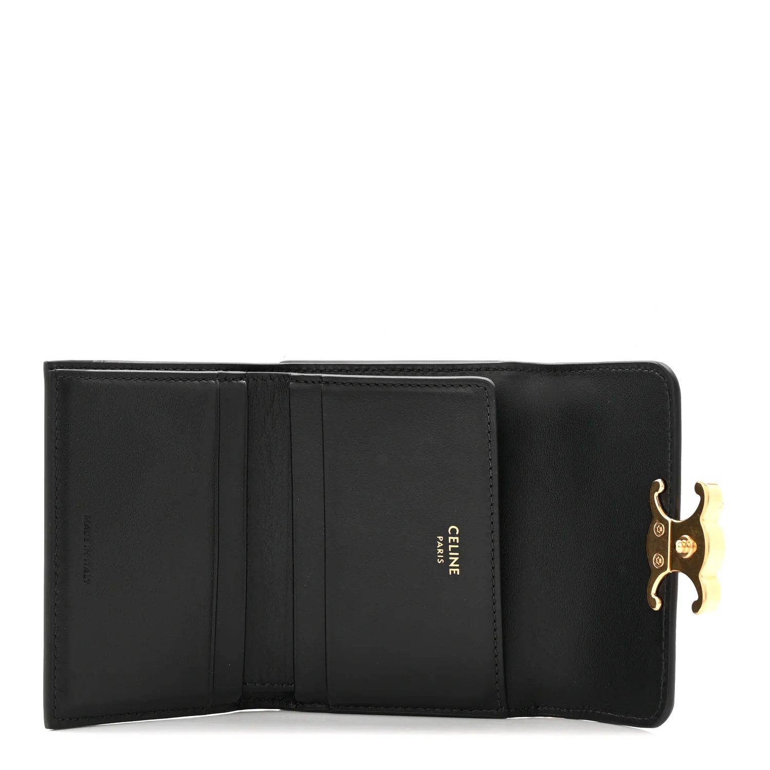 Calfskin Compact Triomphe Wallet With Coin Purse Black - Image 5