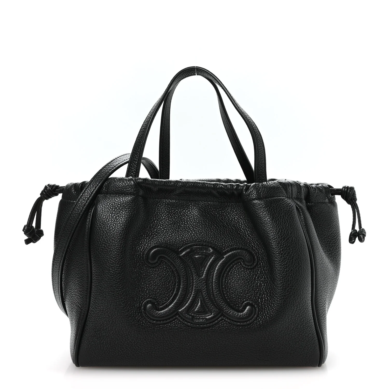 Calfskin Cuir Small Triomphe Cabas Drawstring Black