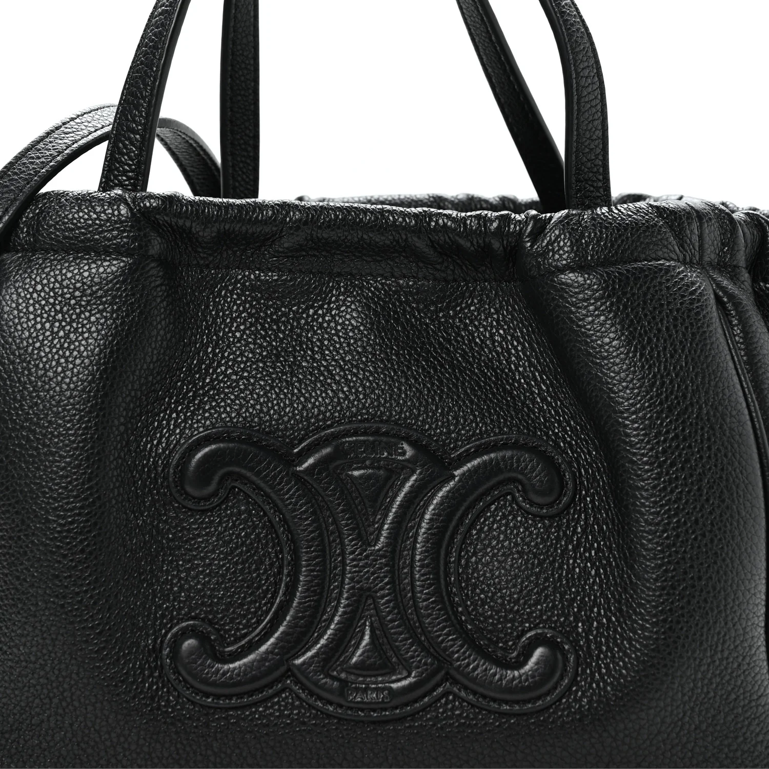 Calfskin Cuir Small Triomphe Cabas Drawstring Black - Image 8