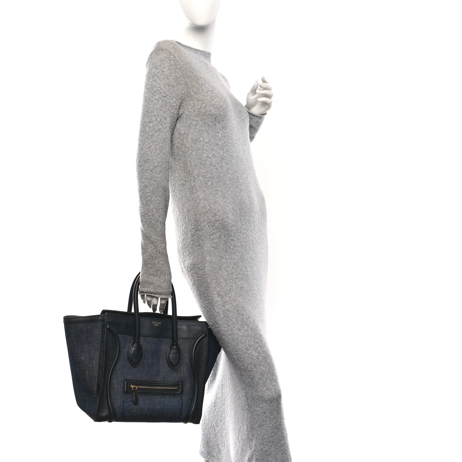 Calfskin Denim Mini Luggage Black Navy - Image 2
