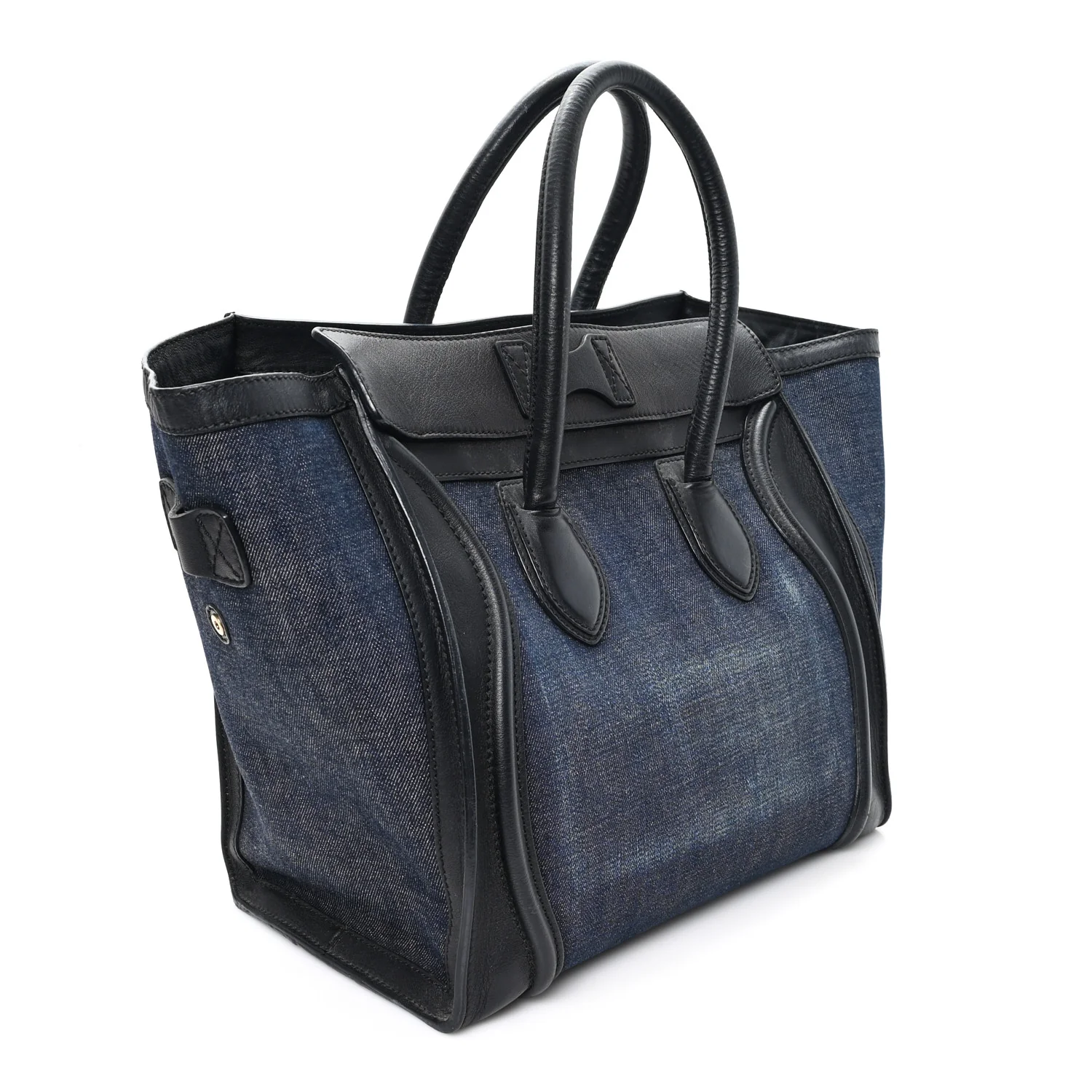 Calfskin Denim Mini Luggage Black Navy - Image 3