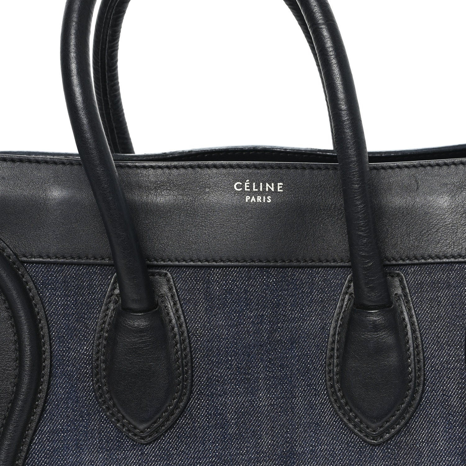 Calfskin Denim Mini Luggage Black Navy - Image 7