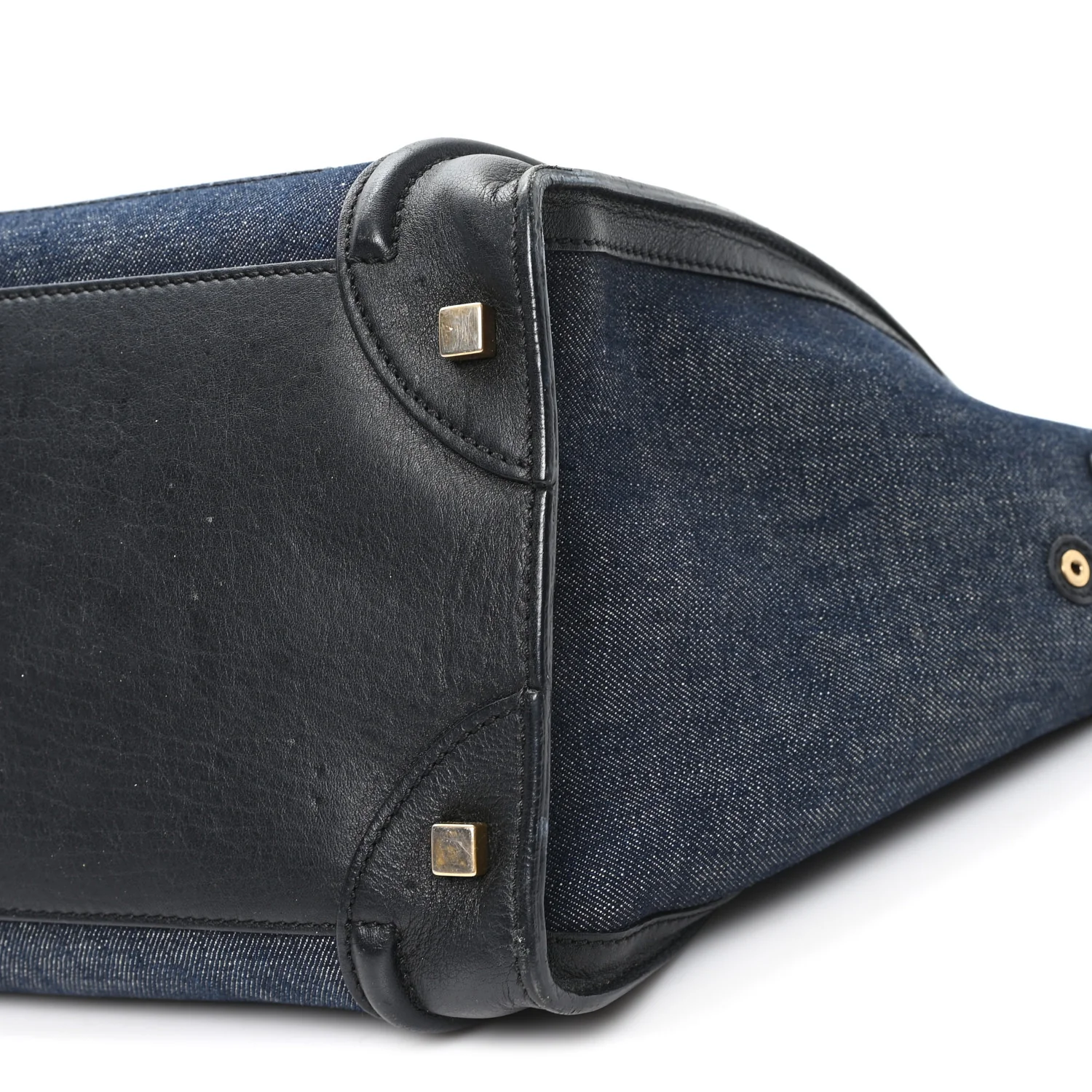 Calfskin Denim Mini Luggage Black Navy - Image 9