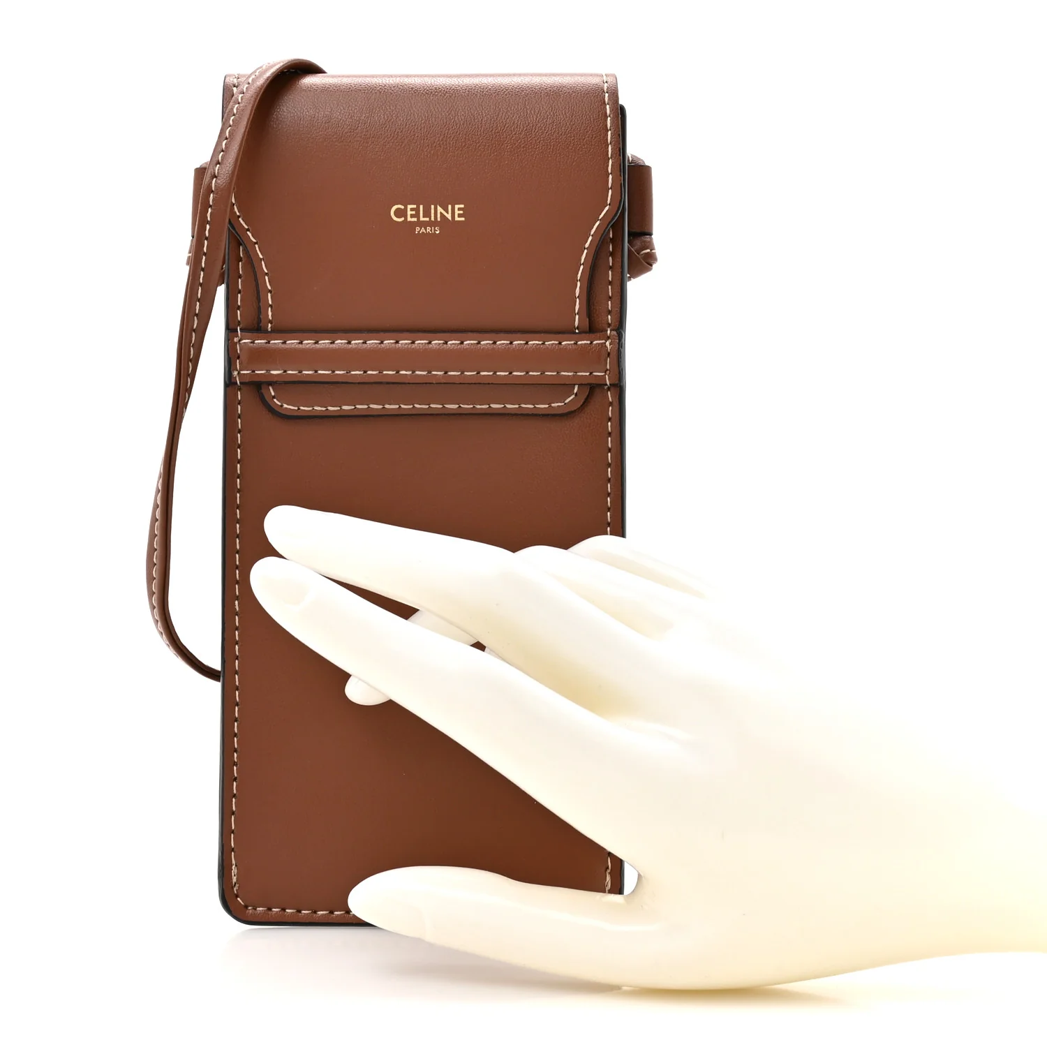 Calfskin Phone Pouch With Flap Tan - Image 2