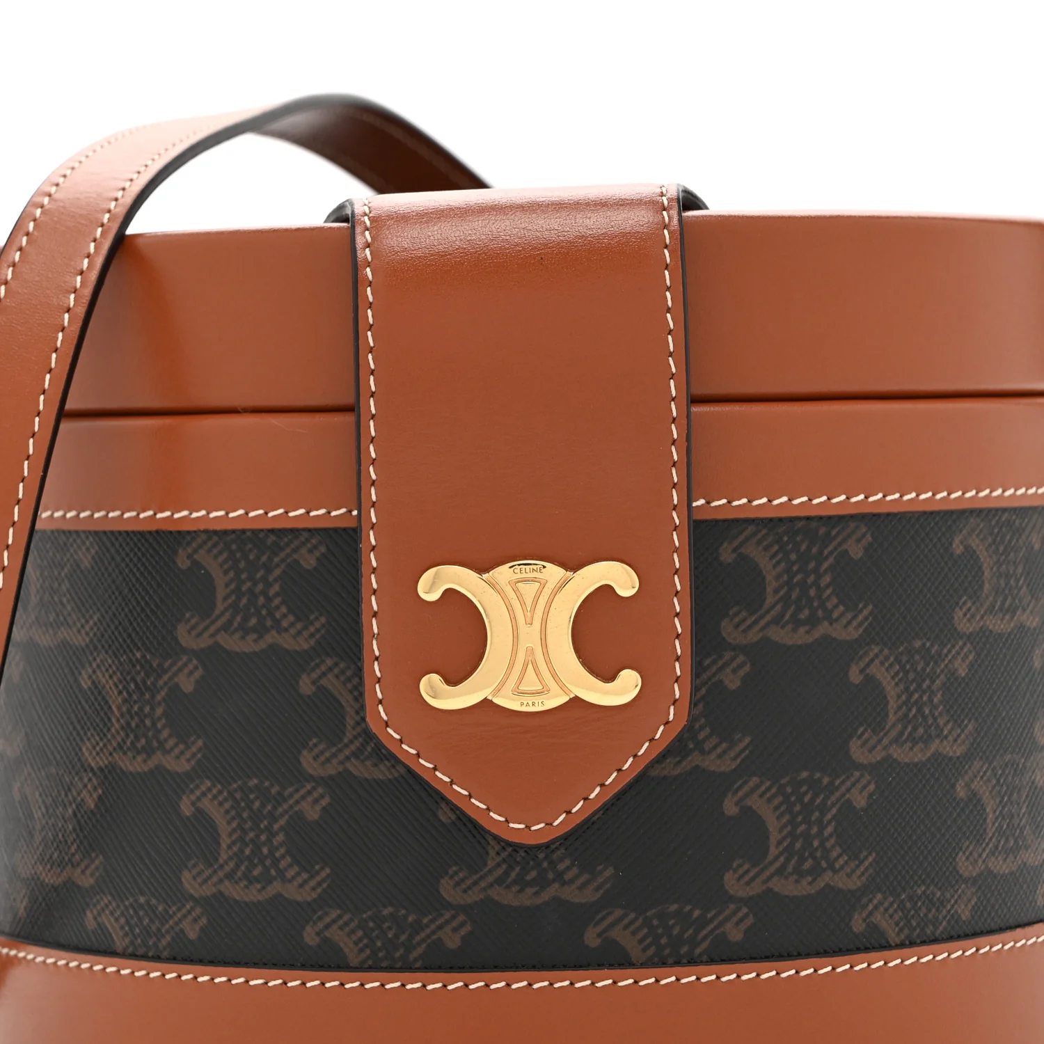 Calfskin Triomphe Canvas Medium Tambour Bag Tan - Image 8