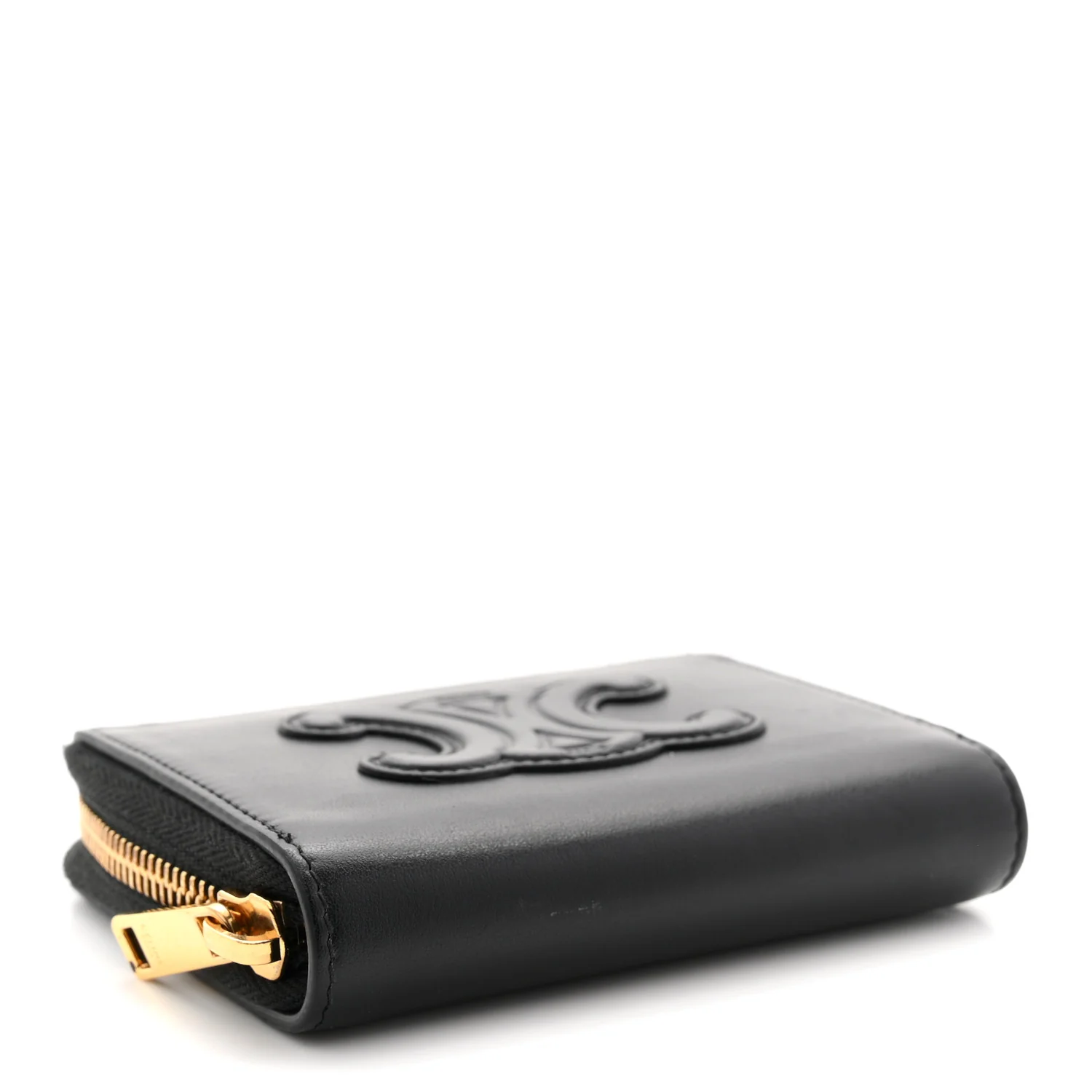 Calfskin Triomphe Zipped Compact Wallet Black - Image 4