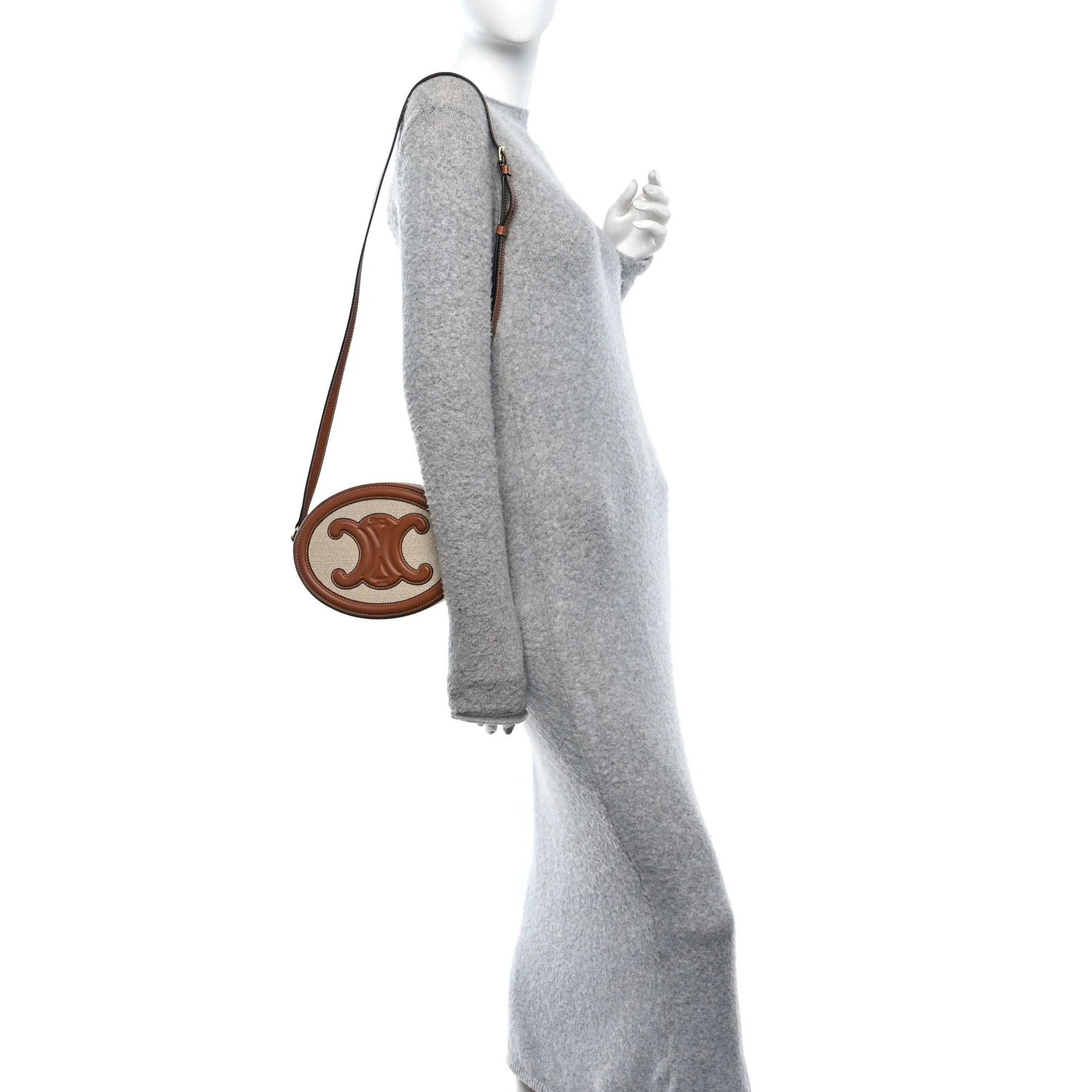 Canvas Calfskin Cuir Triomphe Oval Crossbody Purse Natural Tan - Image 2