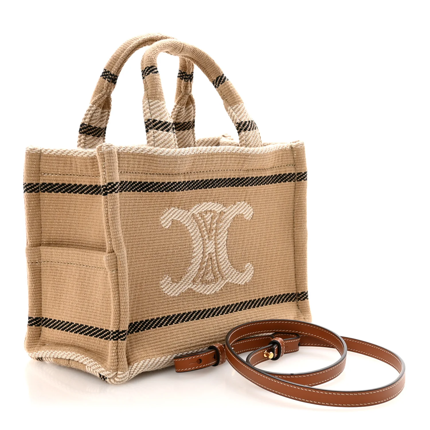 Canvas Calfskin Small Cabas Thais Beige Black White - Image 3