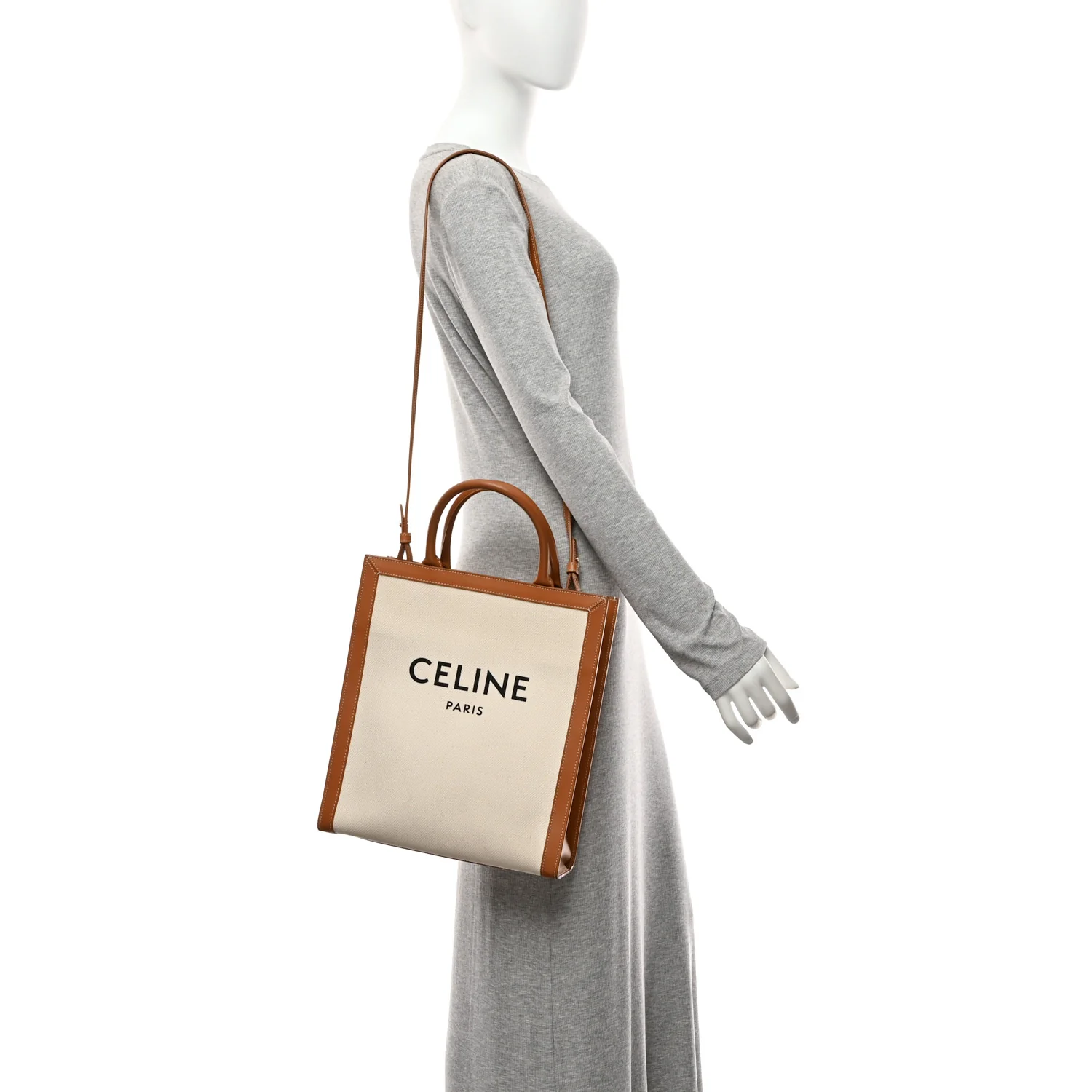 Canvas Calfskin Small Vertical Cabas Natural Tan - Image 2