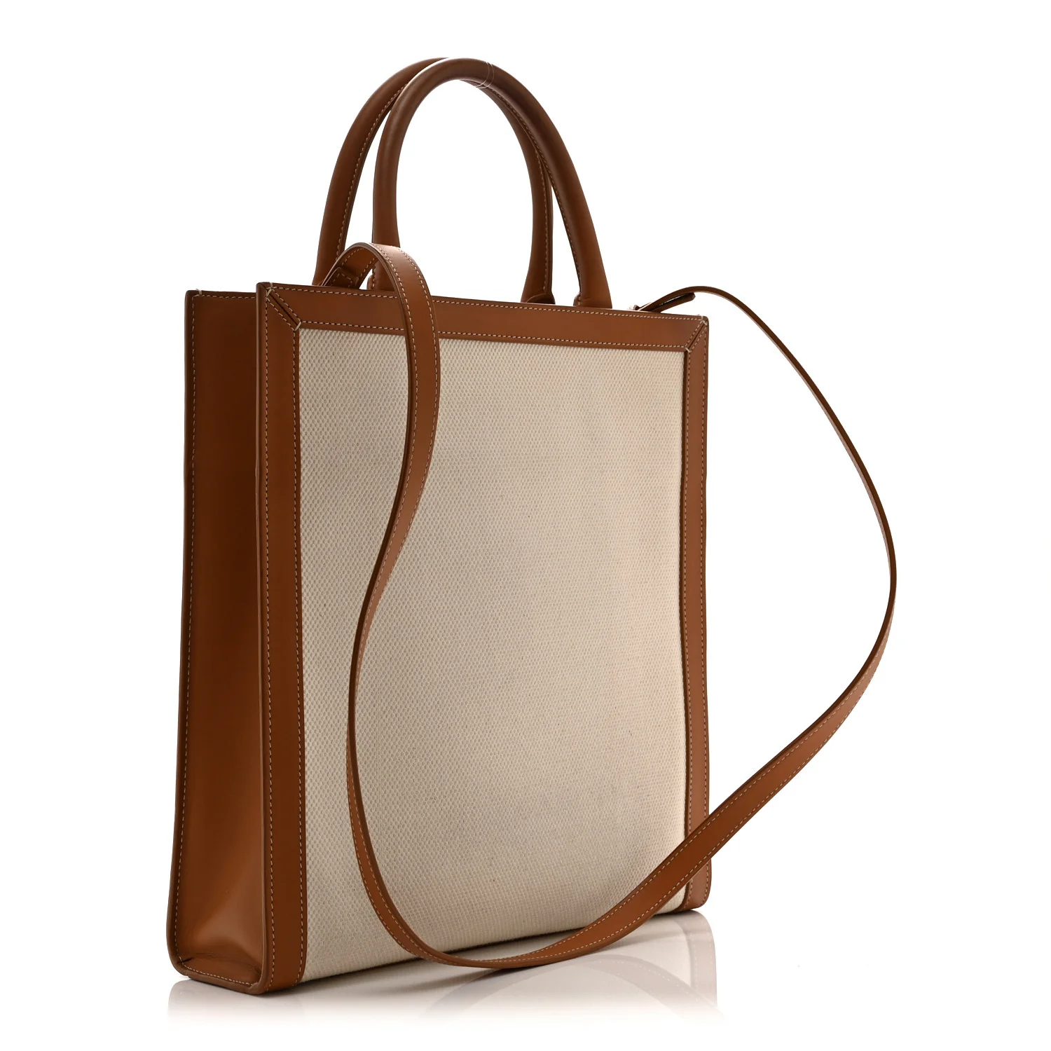 Canvas Calfskin Small Vertical Cabas Natural Tan - Image 3