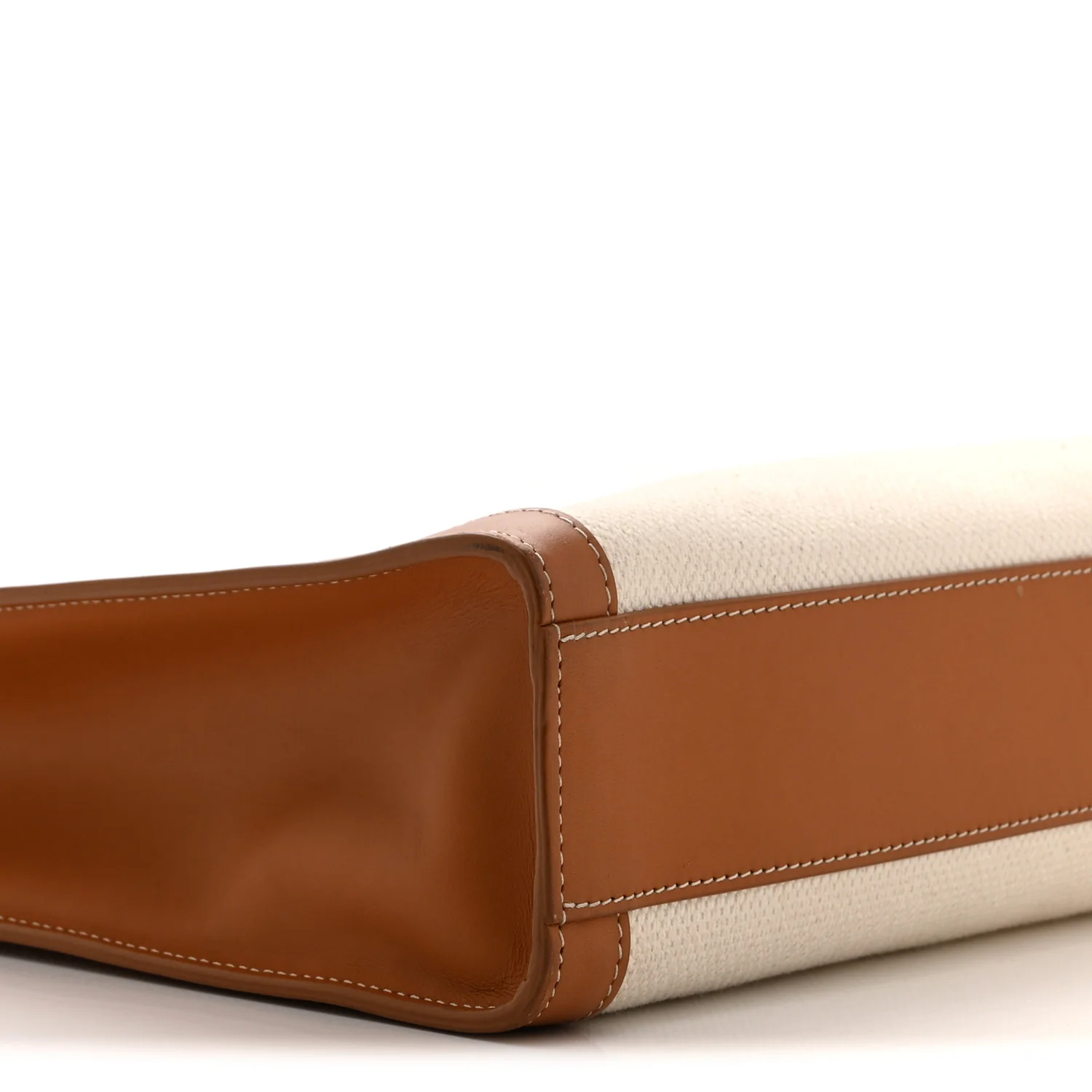 Canvas Calfskin Small Vertical Cabas Natural Tan - Image 9