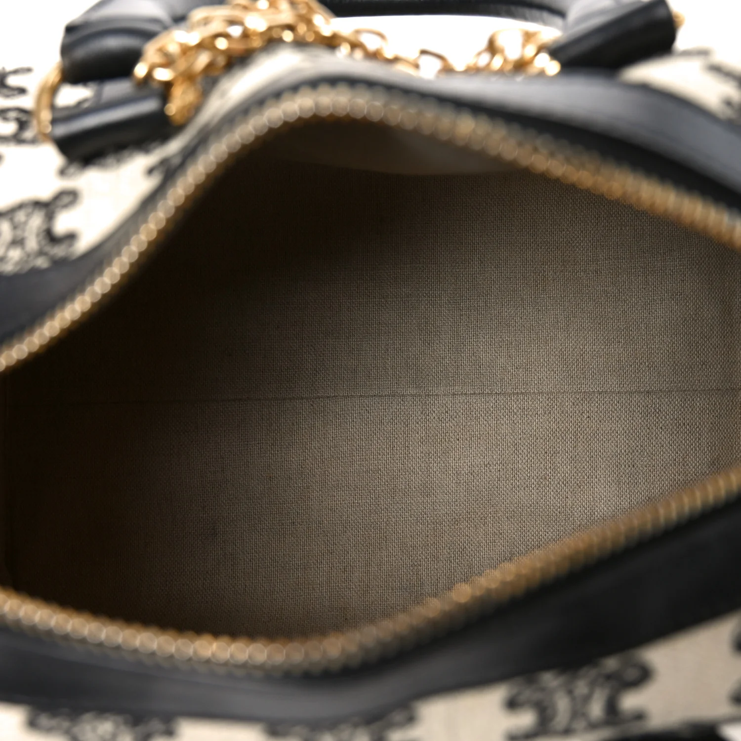 Canvas Calfskin Triomphe Embroidered Boston Bag Black - Image 5