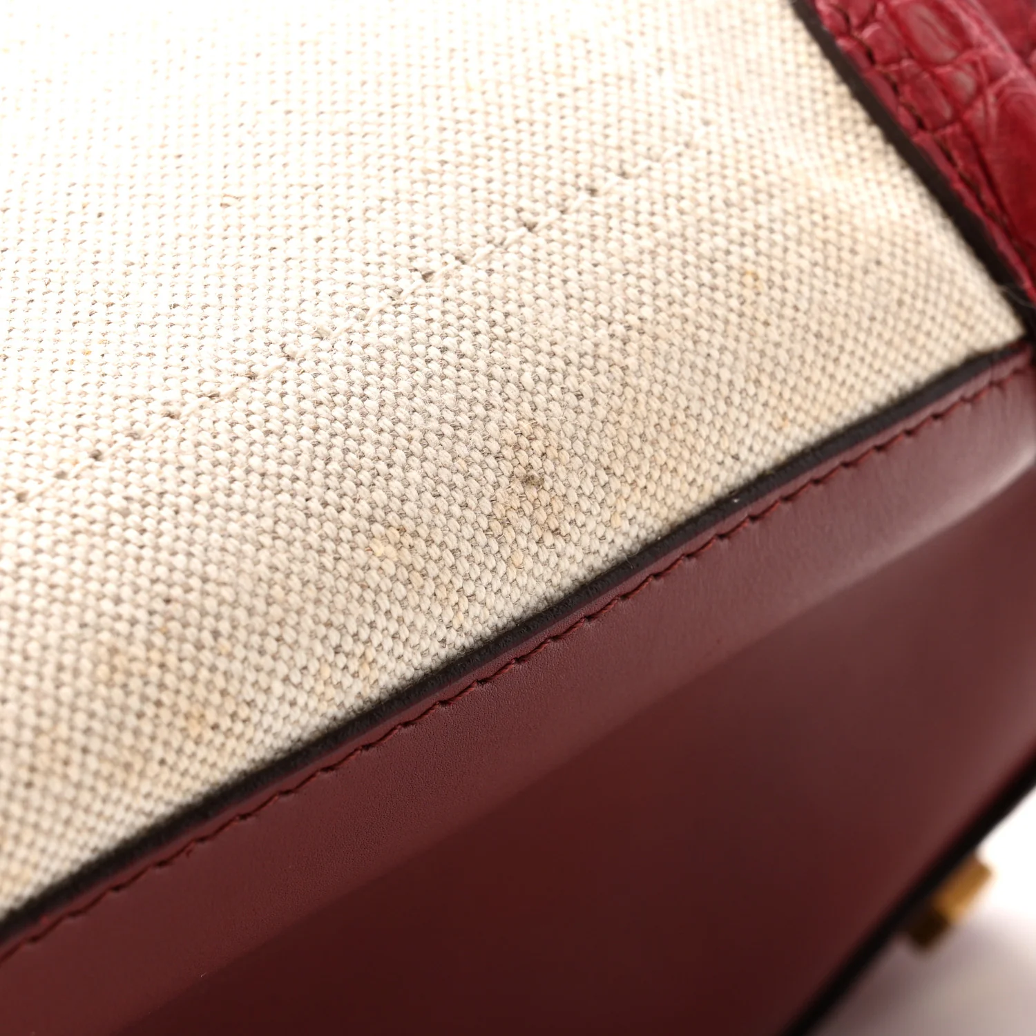 Canvas Crocodile Embossed Bi-Color Mini Luggage Beige Red - Image 11